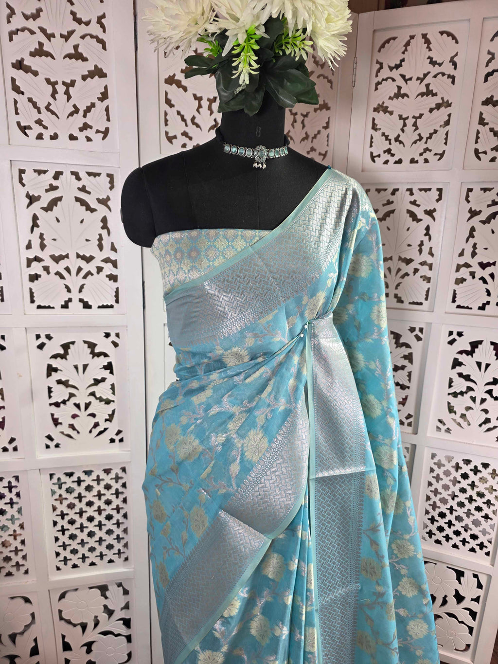 Musraise cotton digital printed banarasi border saree (art)