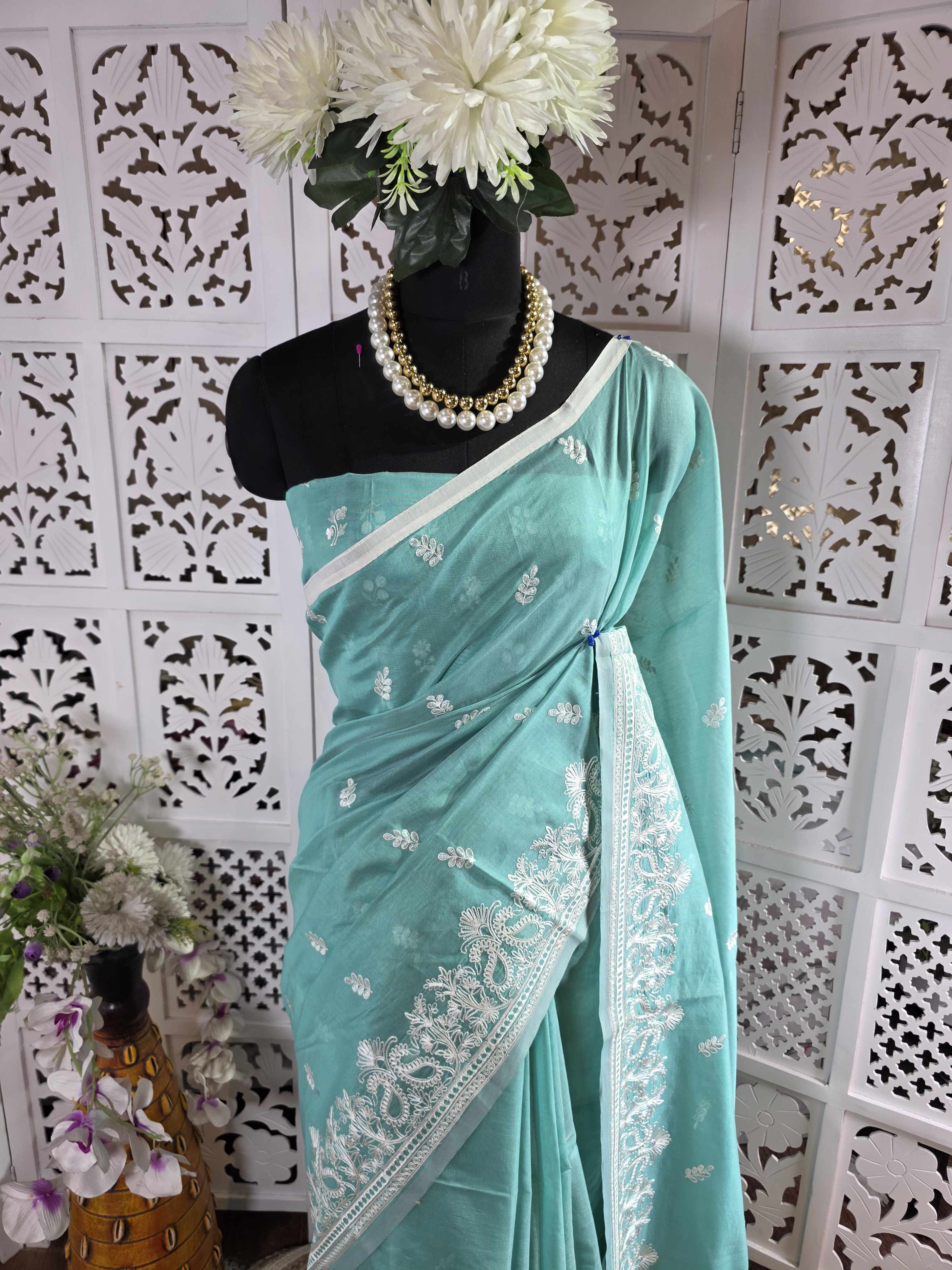 light green saree 011