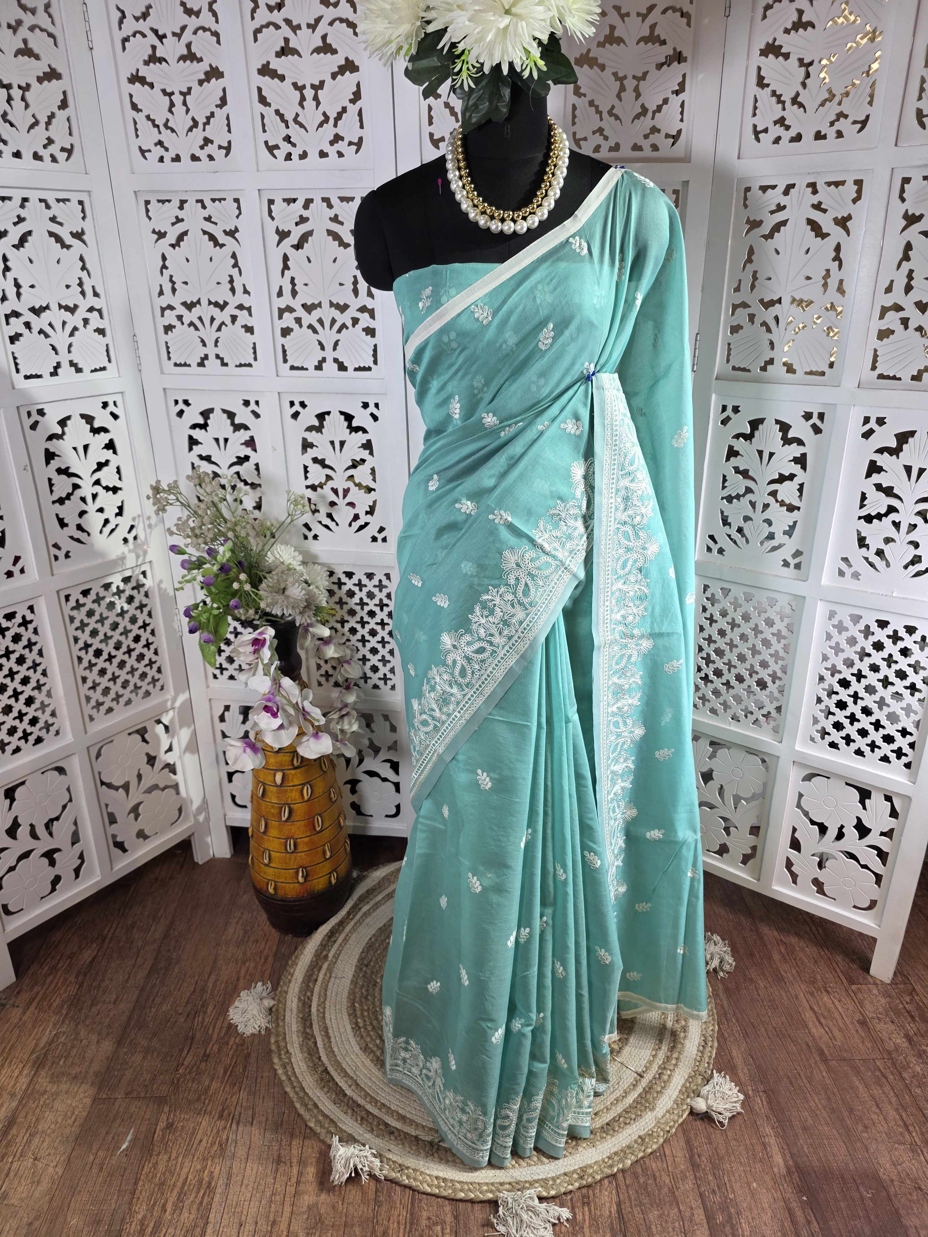 light green saree 011