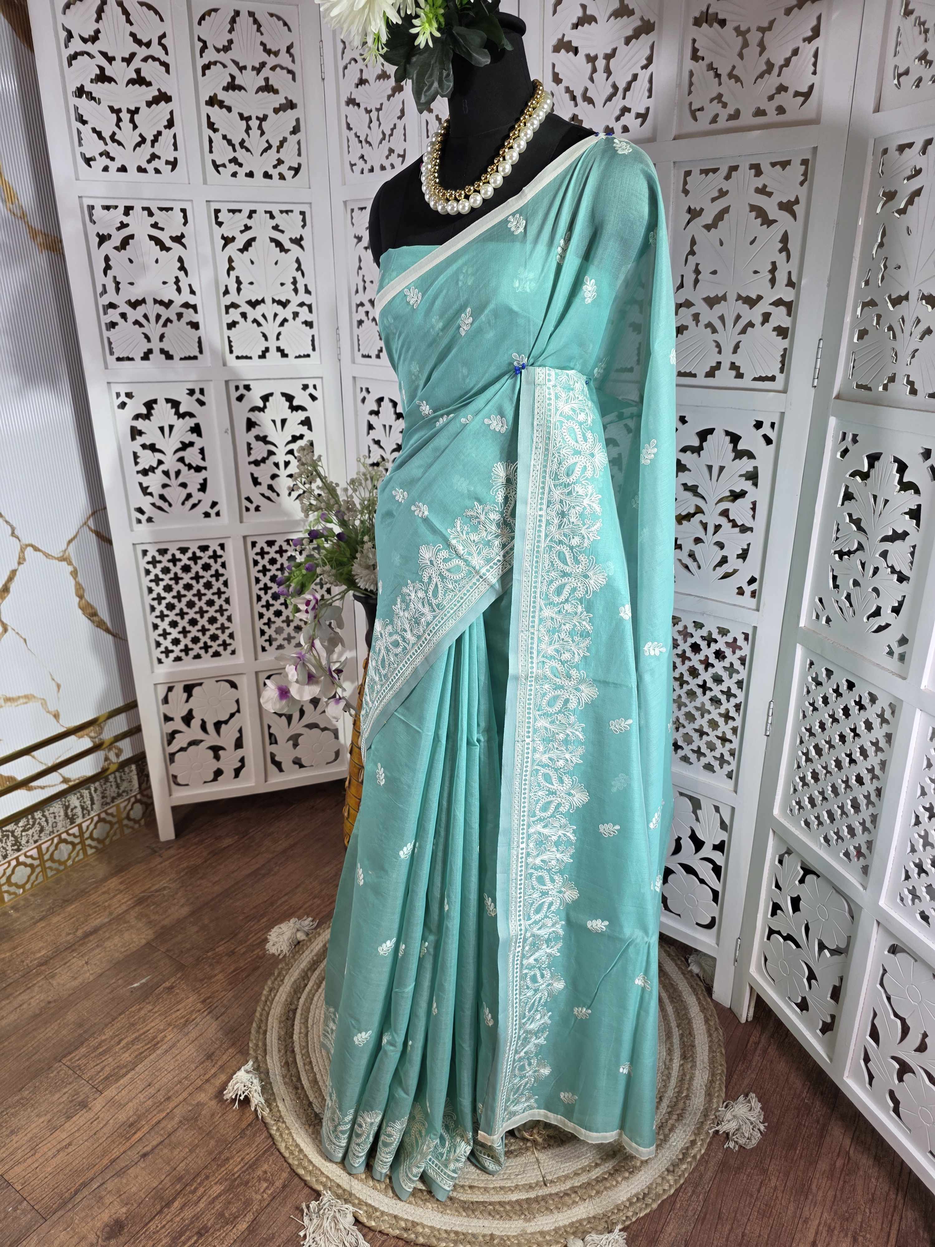 light green saree 011