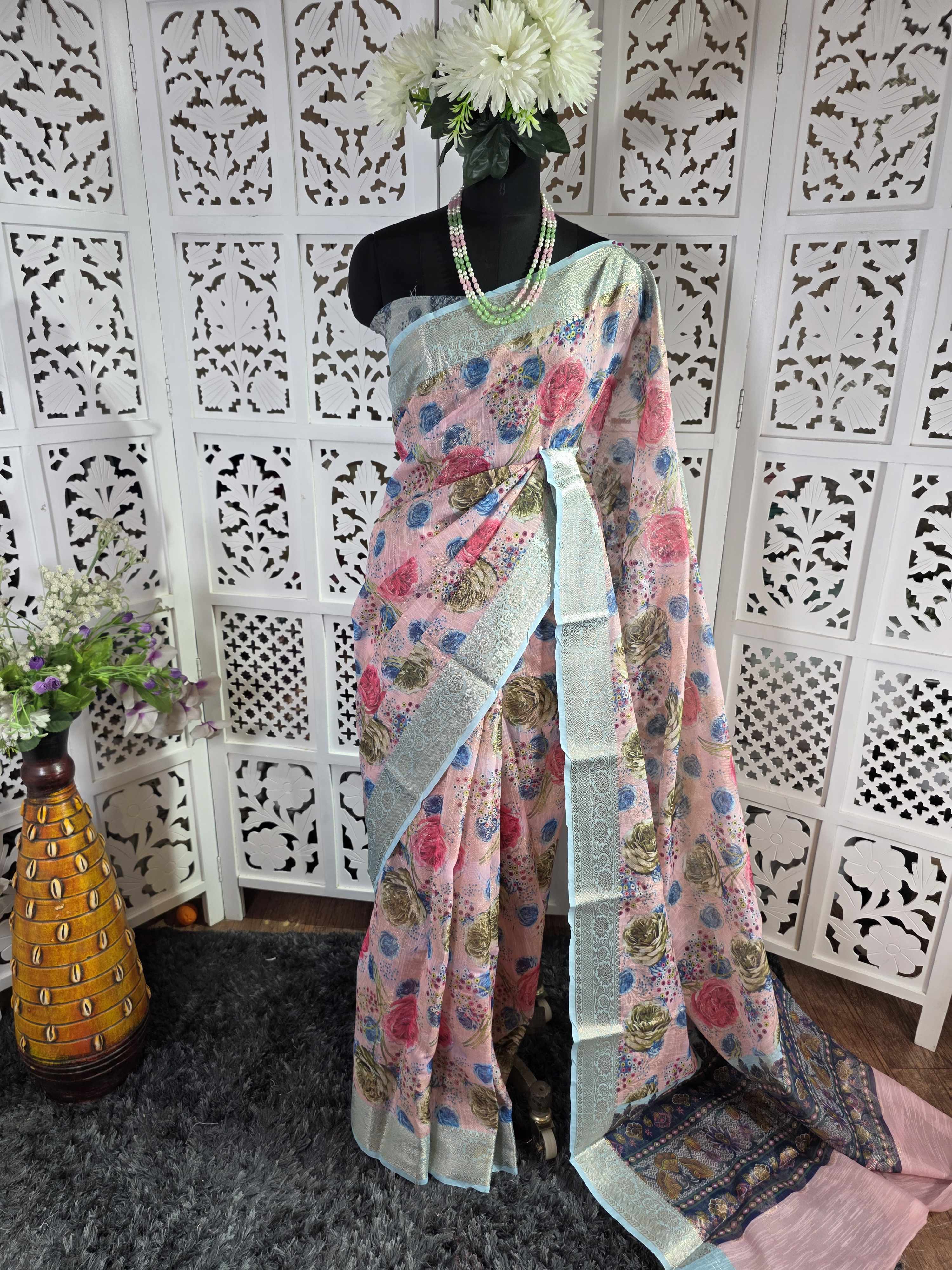 Musraise cotton digital printed banarasi border saree (art)