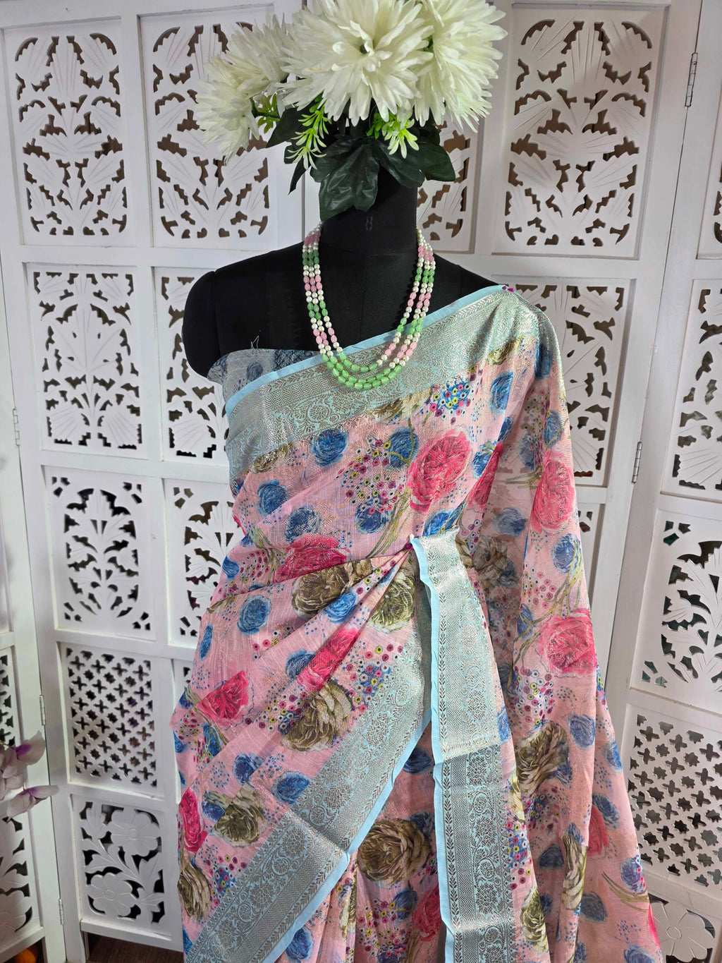 Musraise cotton digital printed banarasi border saree (art)