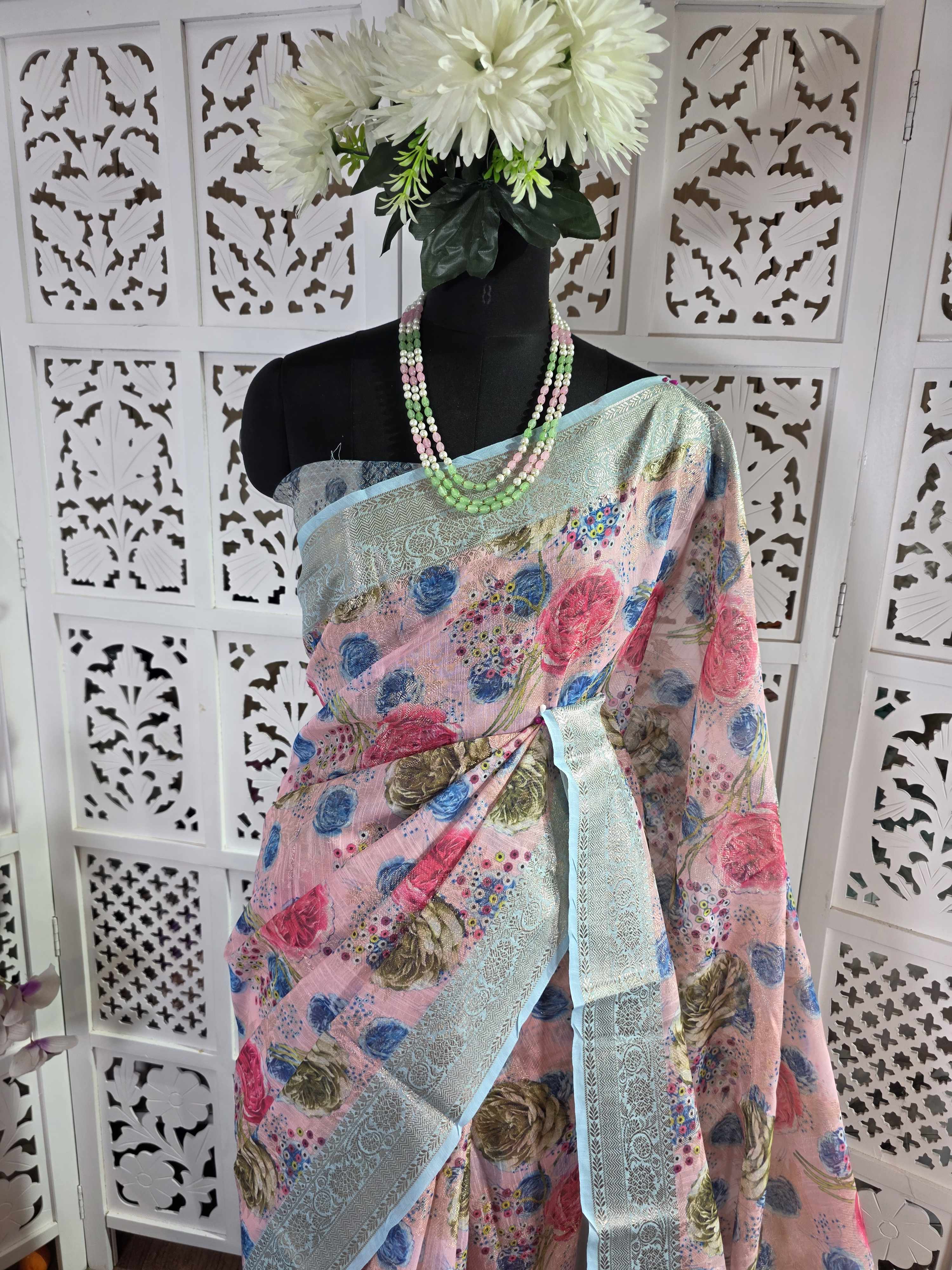 Musraise cotton digital printed banarasi border saree (art)