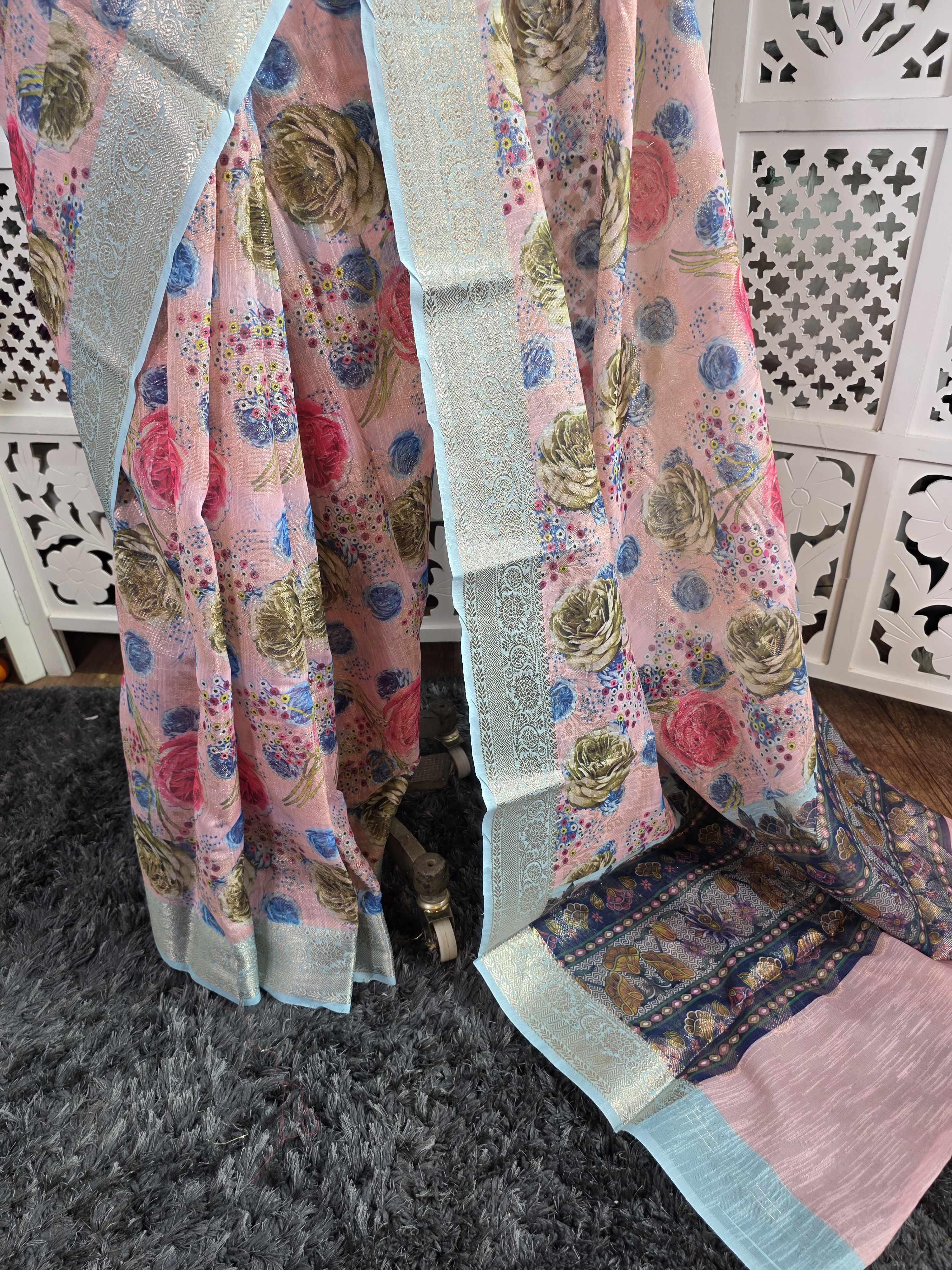 Musraise cotton digital printed banarasi border saree (art)