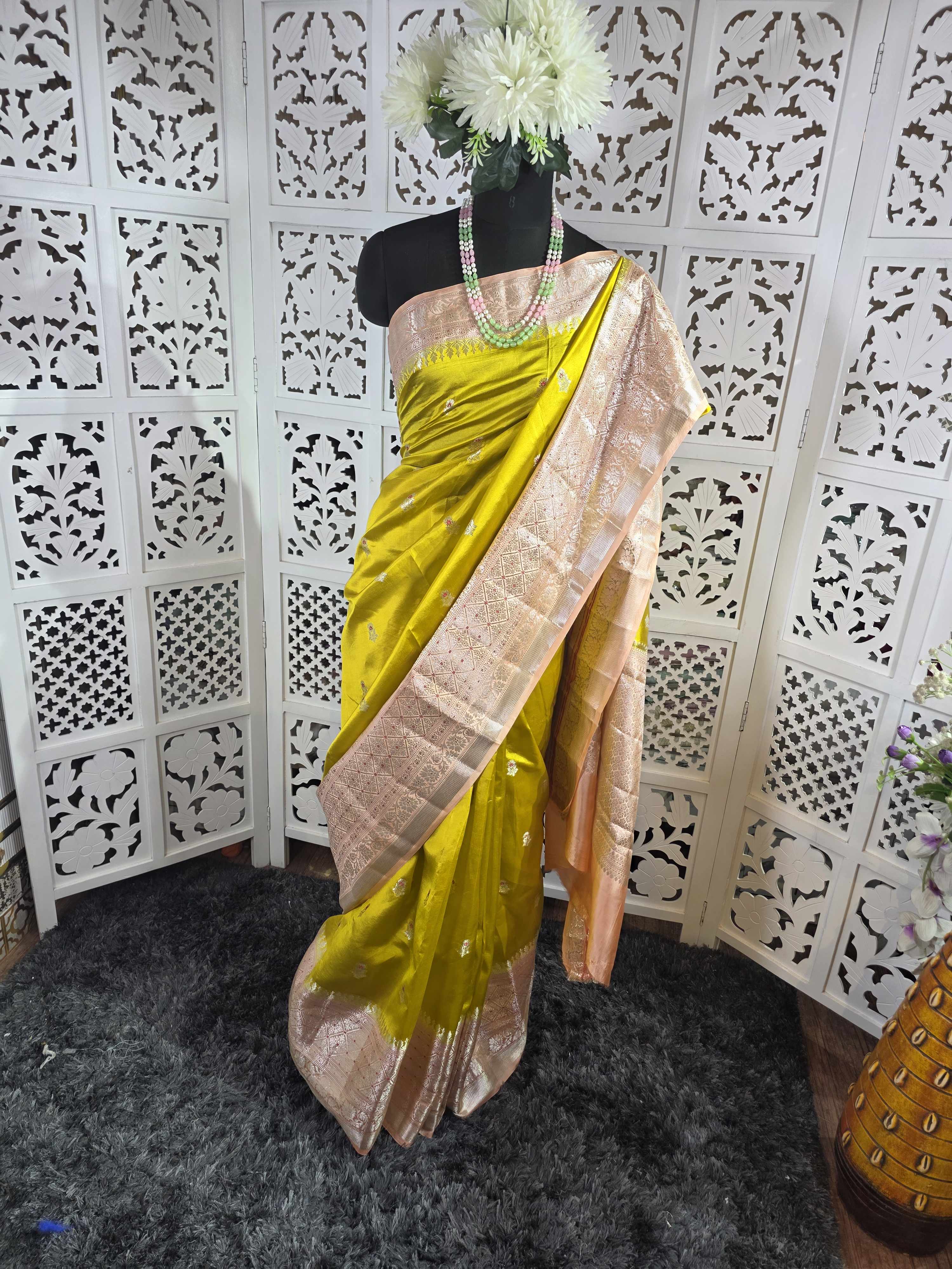Satin puna silk pure banarasi border saree