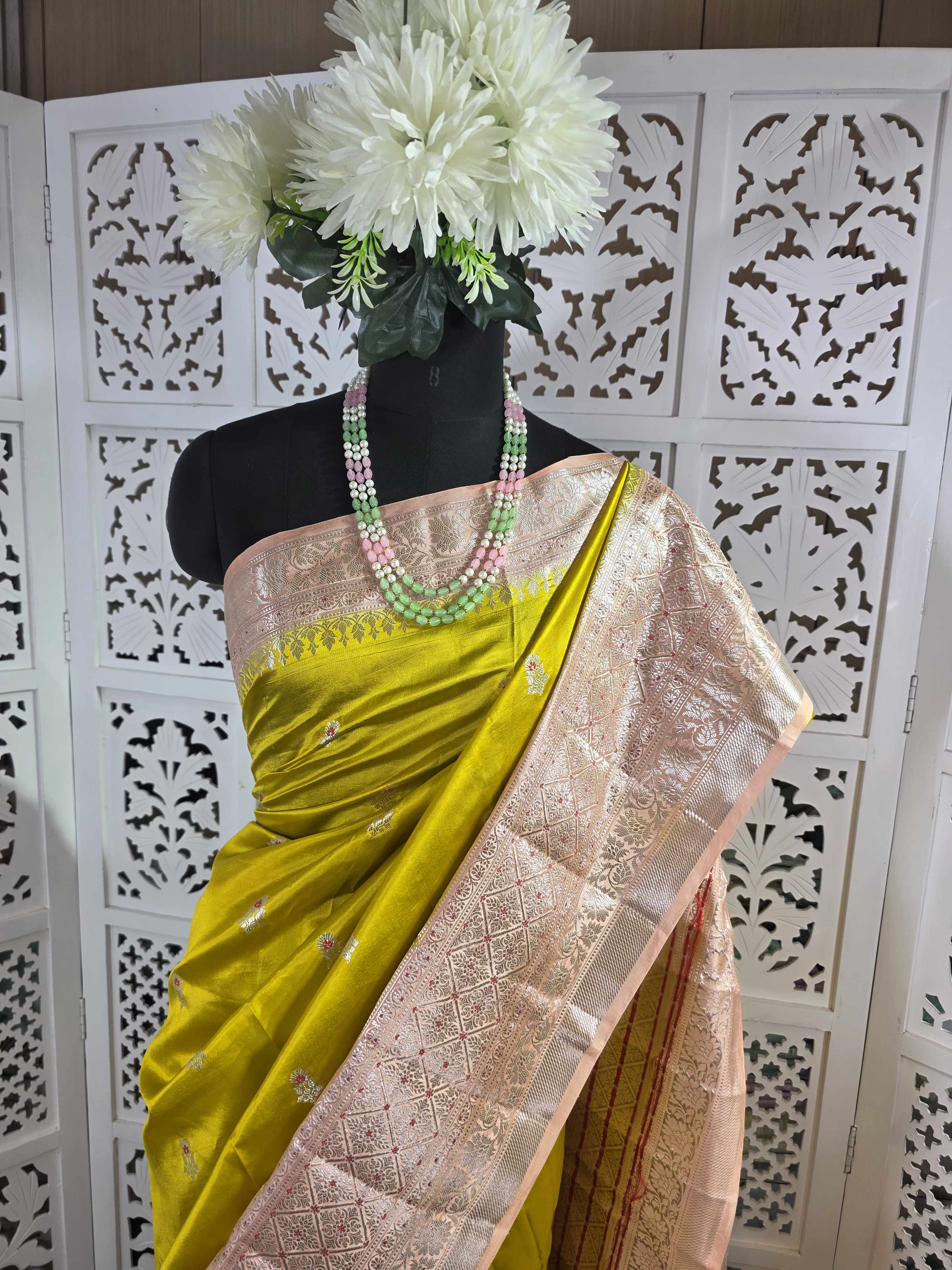 Satin puna silk pure banarasi border saree