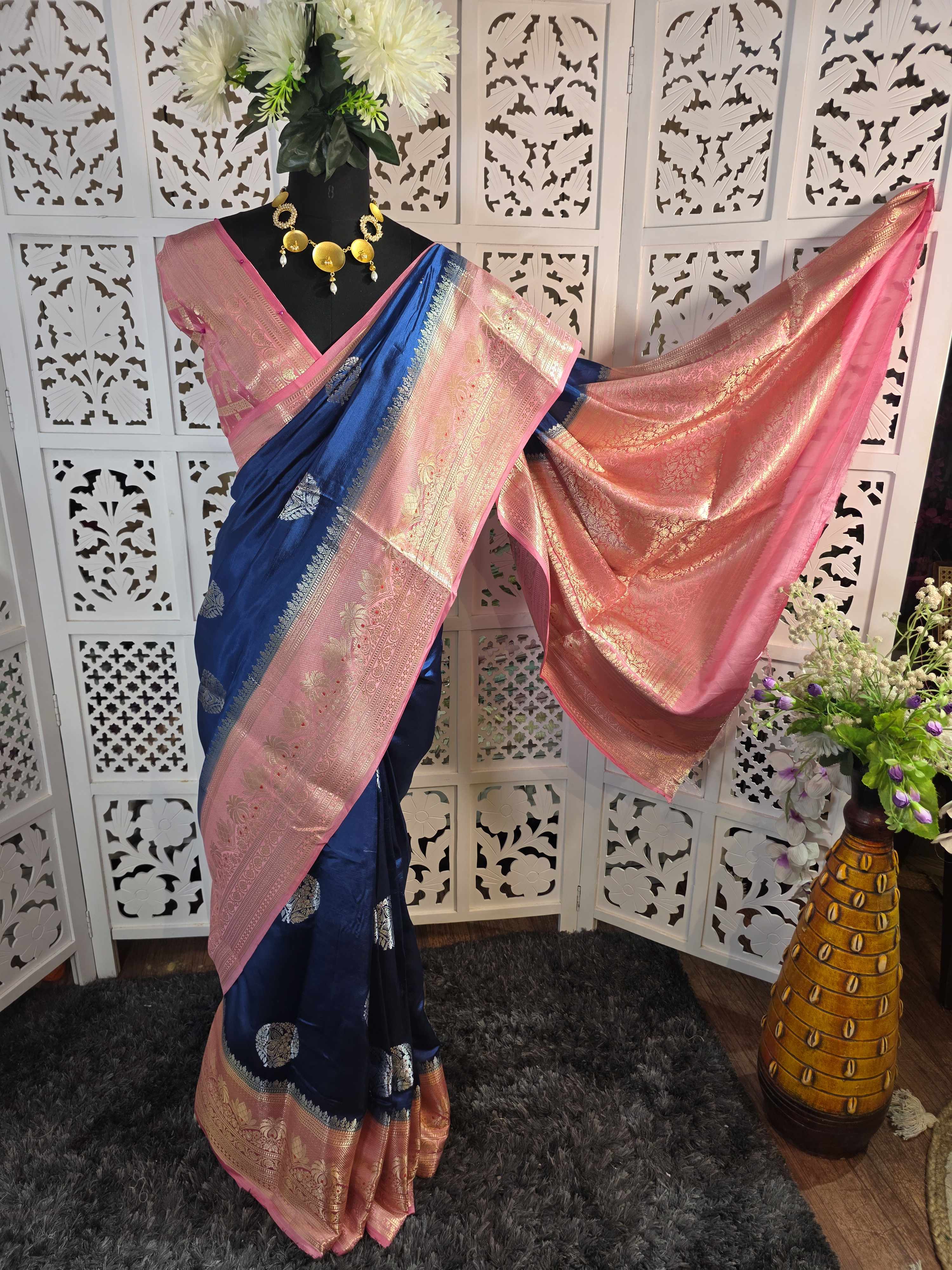 pure puna silk satin banarasi saree
