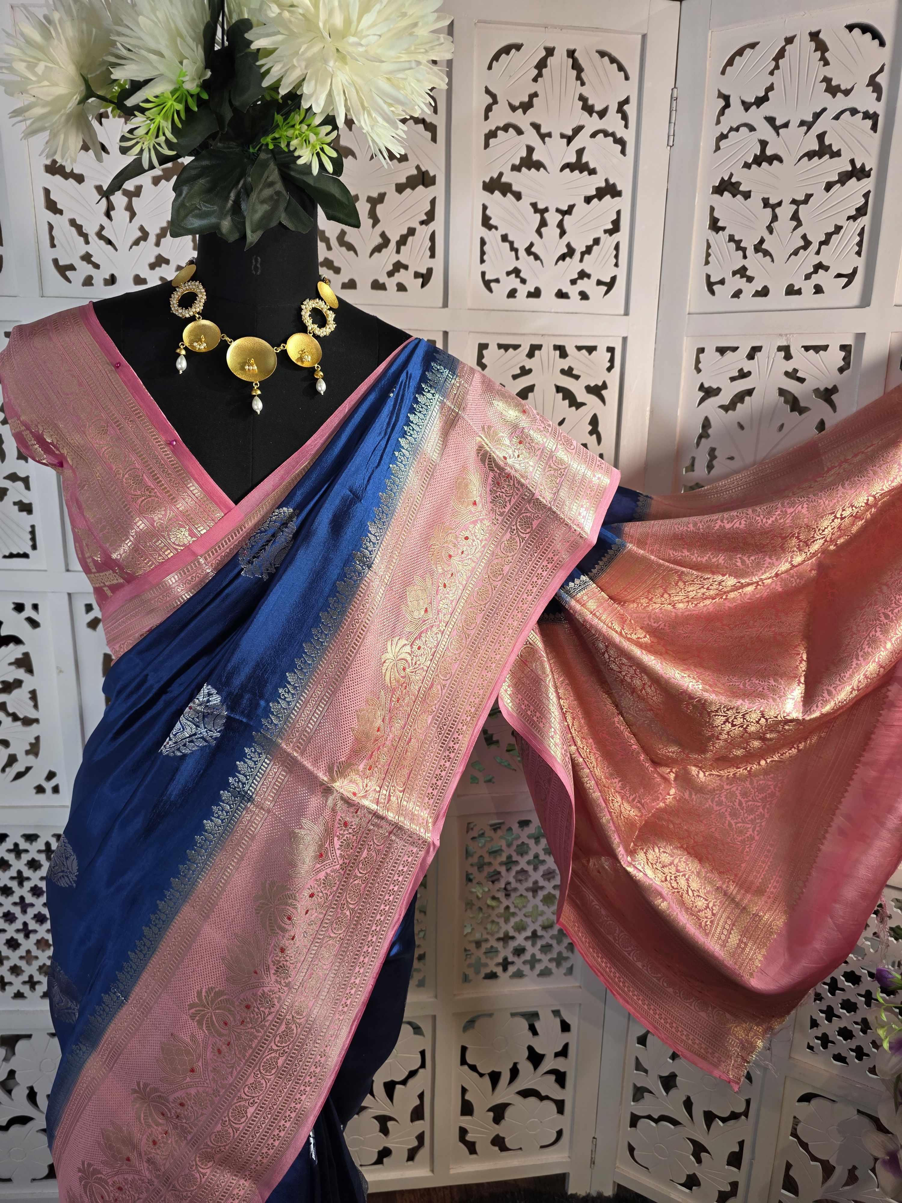 pure puna silk satin banarasi saree