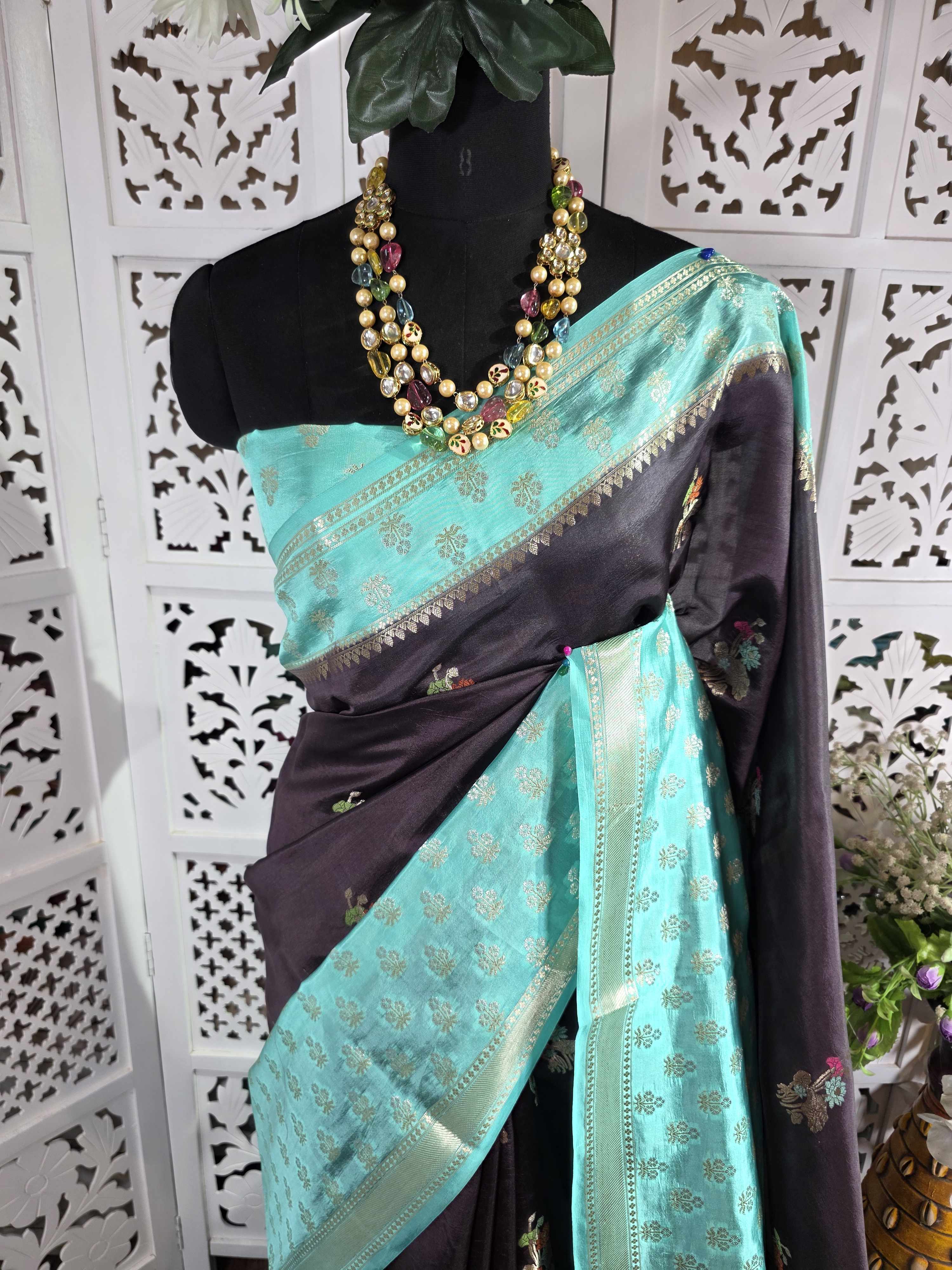 pure puna silk satin banarasi saree