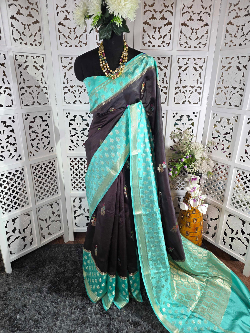 pure puna silk satin banarasi saree