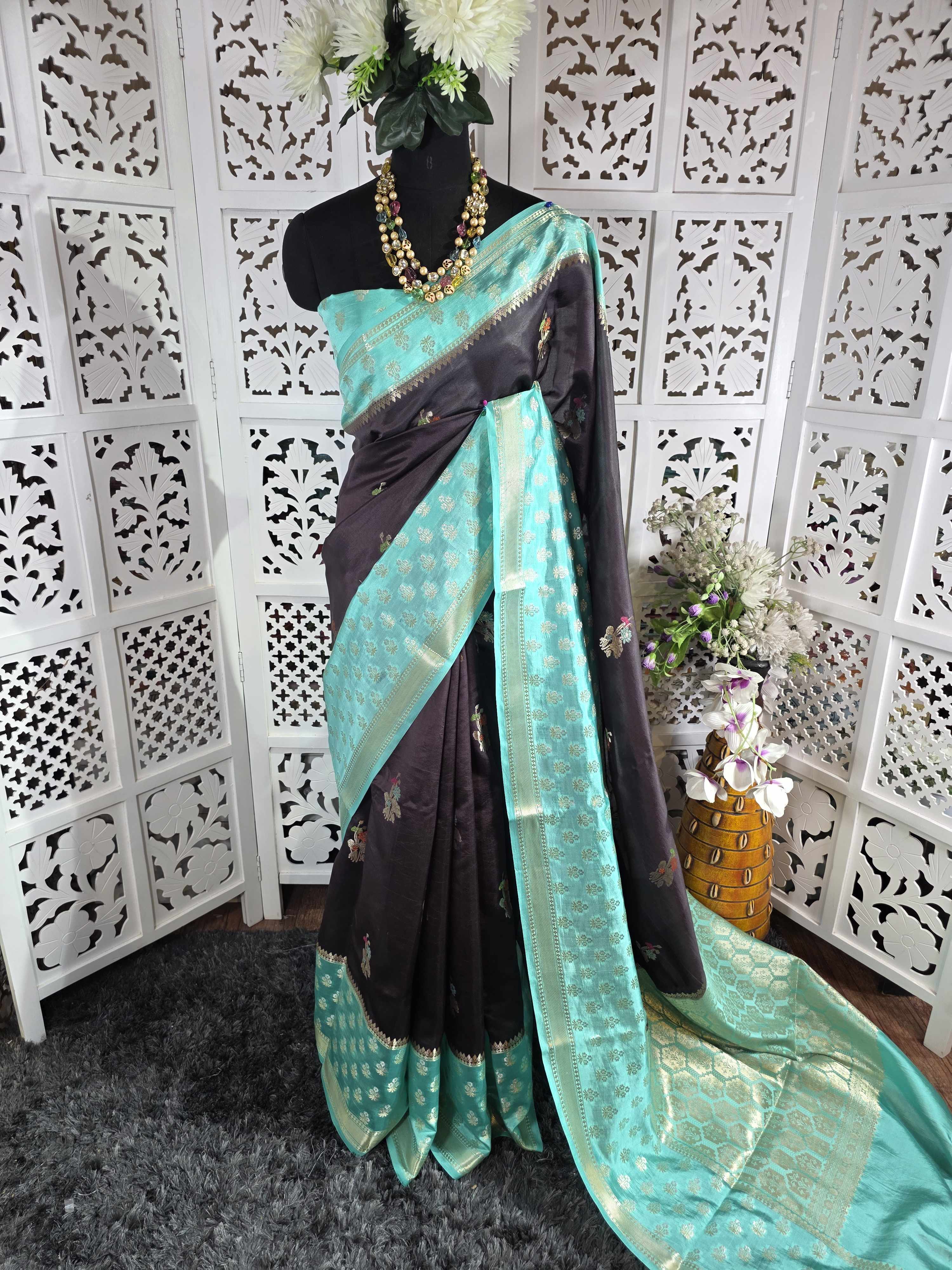 pure puna silk satin banarasi saree