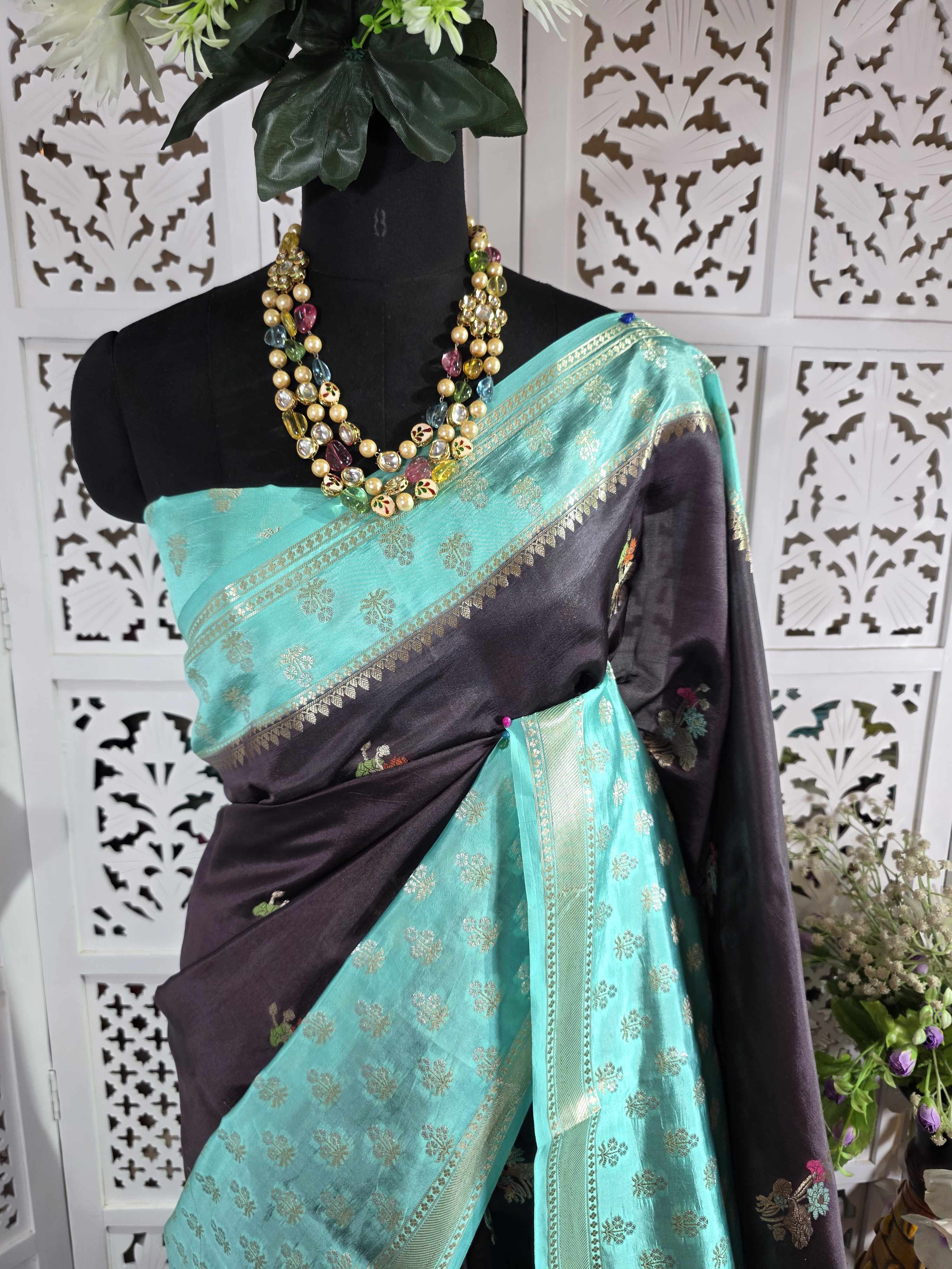 pure puna silk satin banarasi saree