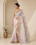 Organza saree featuring intricate chanderi appliqué work Bp Cotton zari boti