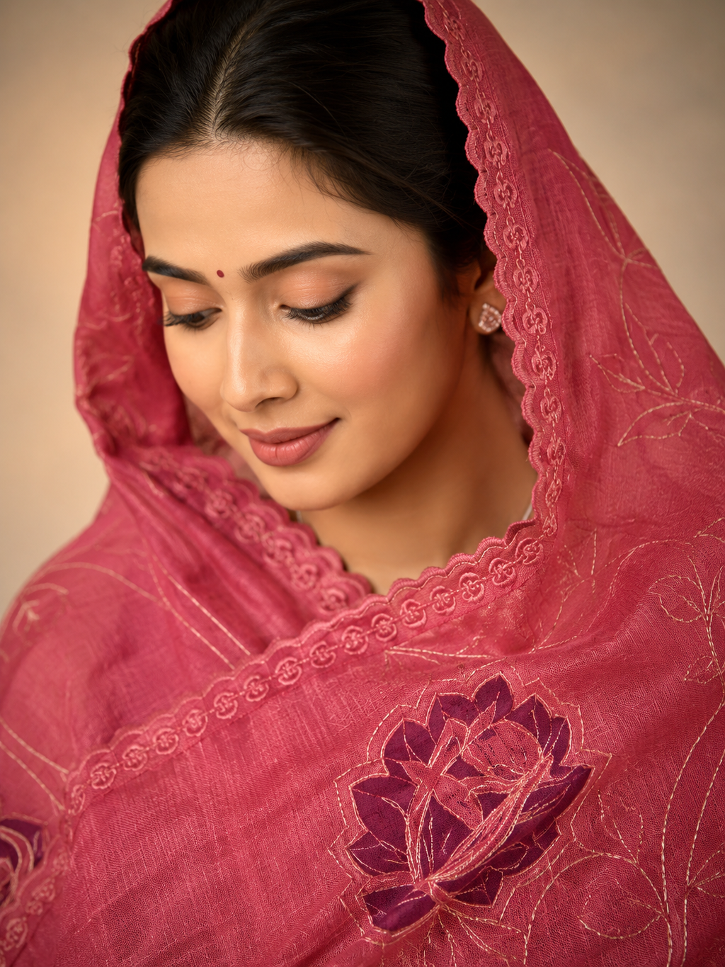 Pure tusser silk saree with applique work embroidery