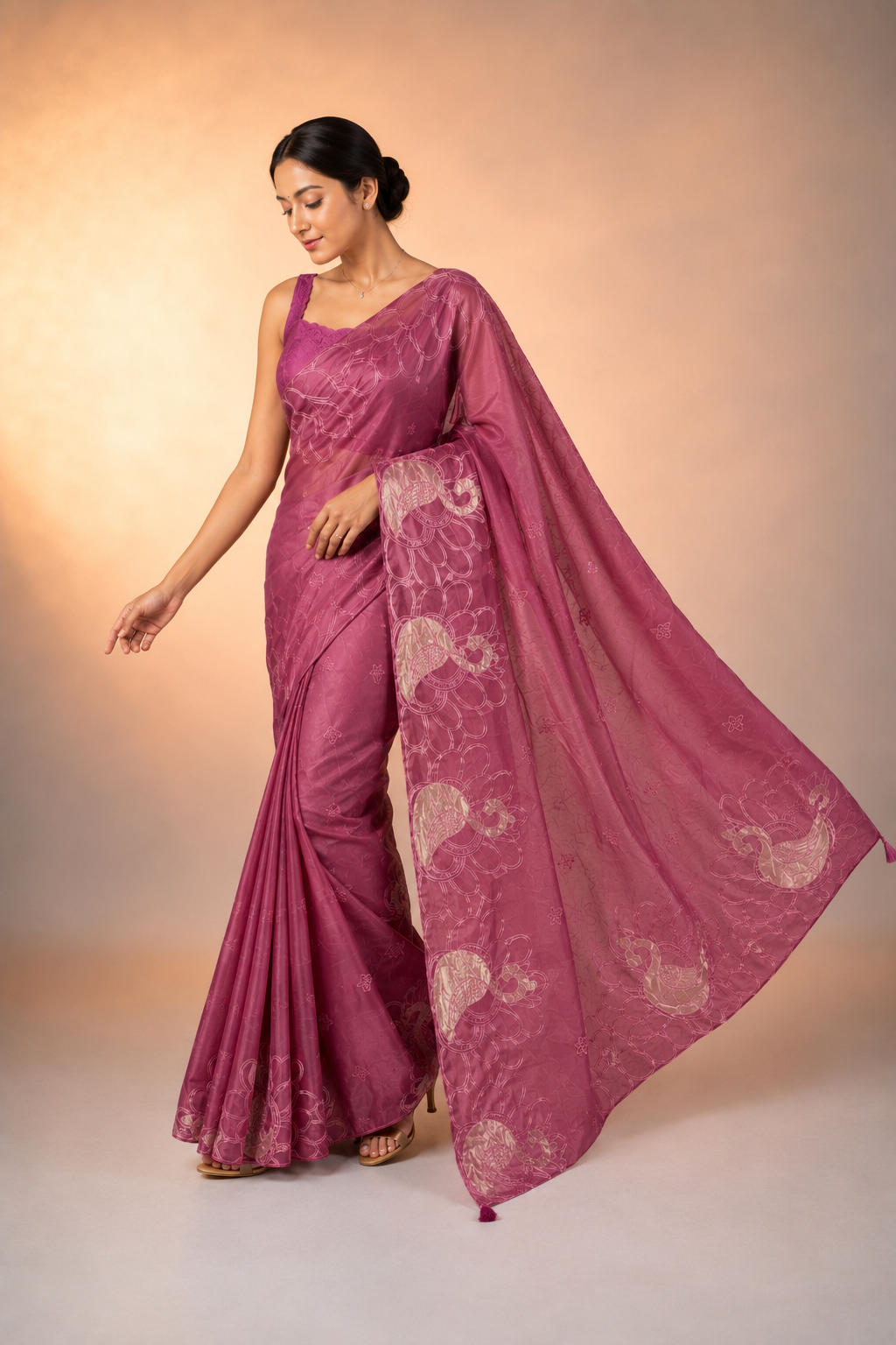 Pure matka silk saree with zari applique work cut work applique embroidery