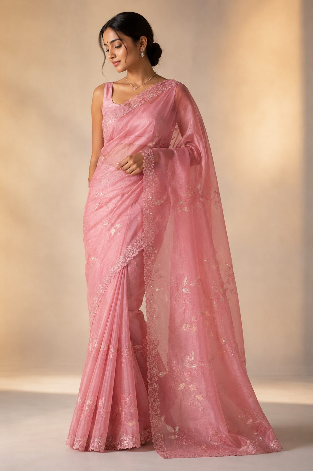 Organza saree tissue chiniya zari coding  appliqué work