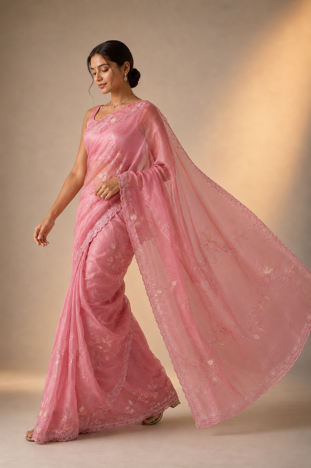 Organza saree tissue chiniya zari coding  appliqué work
