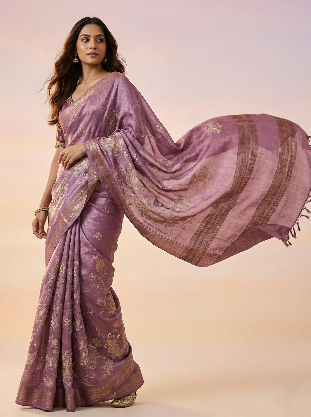 pure handloom tusser silk saree with beautiful applique and resham zari work floral embroidery pitta coding work embellished designer saree