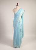 semi linen cotton saree with applique work embroidery with floral bel design border