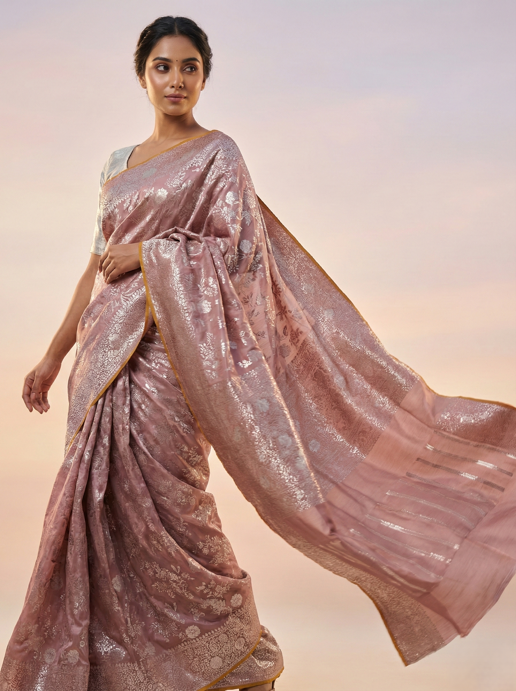 Banarasi mashroo silk saree with banarasi zari border pallu