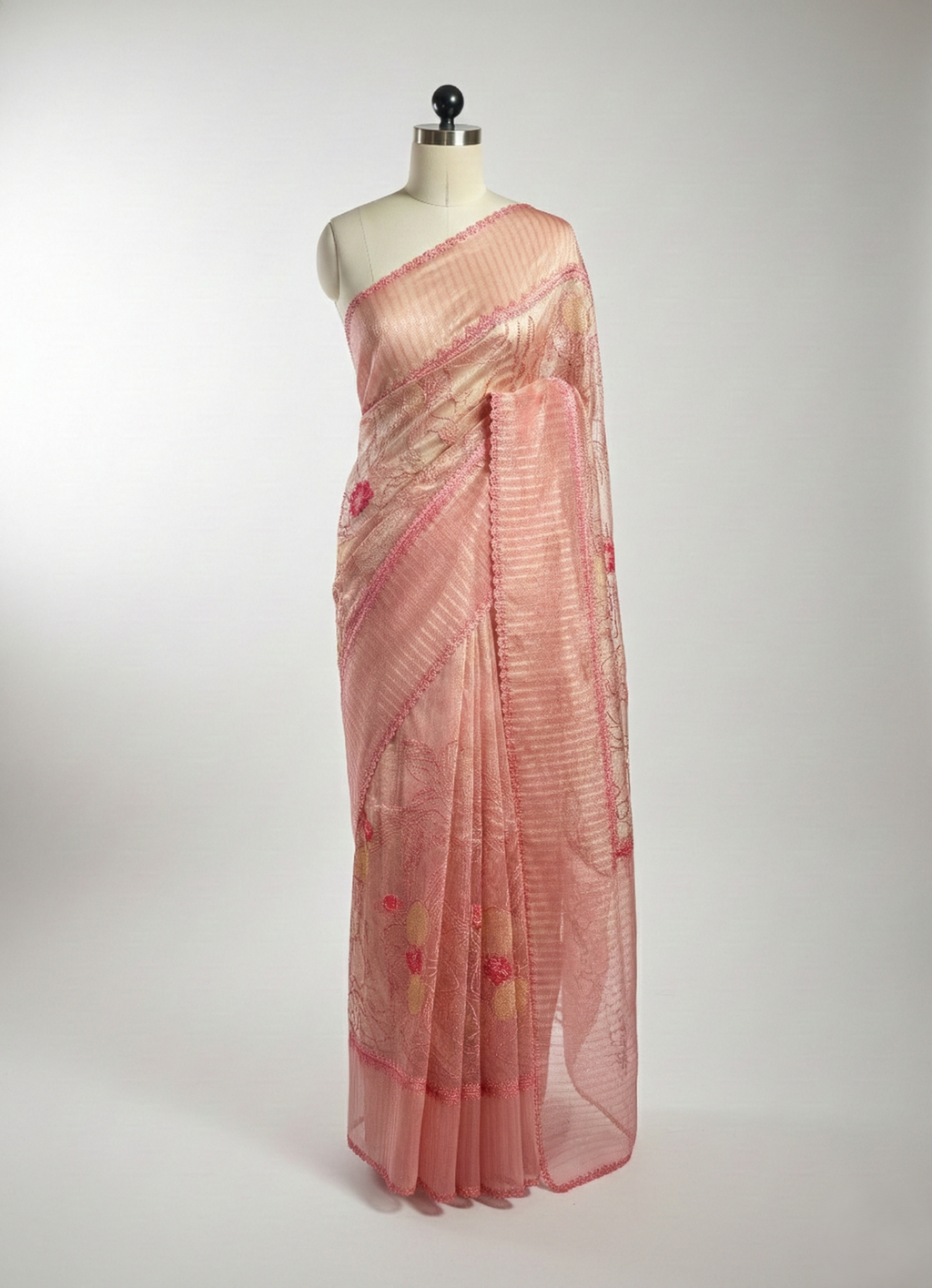 Pure handloom tissue zari striped designer cut pit pattern saree with beautiful resham embroidery jaal work nd pypin resham cutwork border