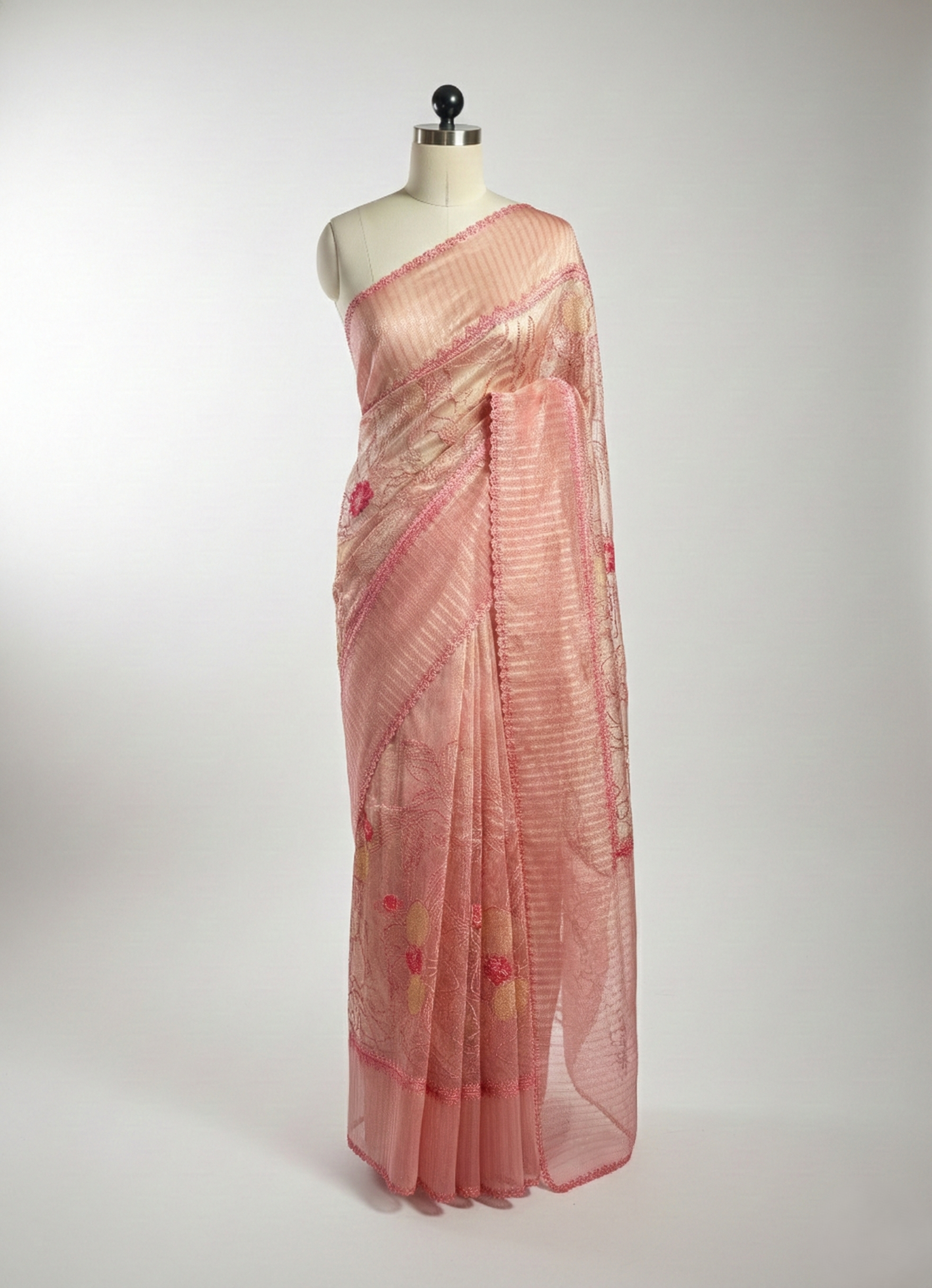 Pure handloom tissue zari striped designer cut pit pattern saree with beautiful resham embroidery jaal work nd pypin resham cutwork border