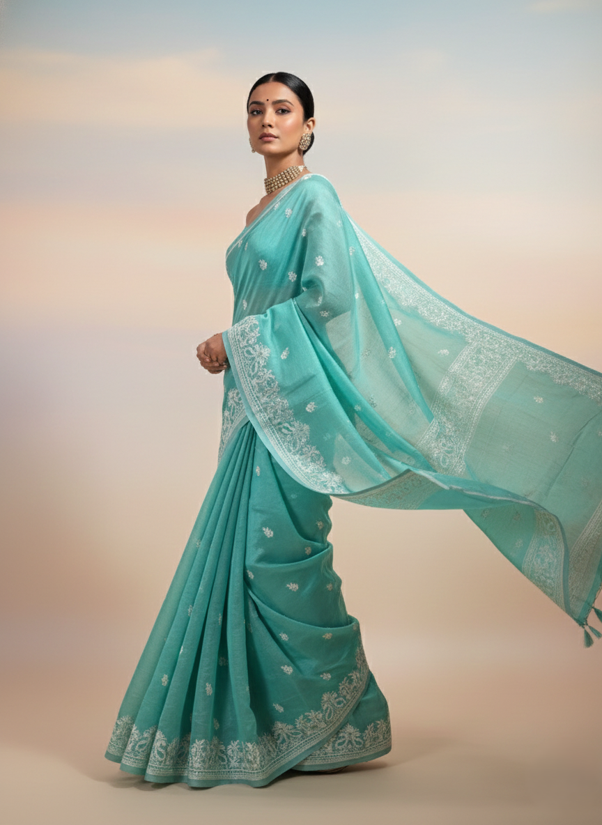 light green saree 011