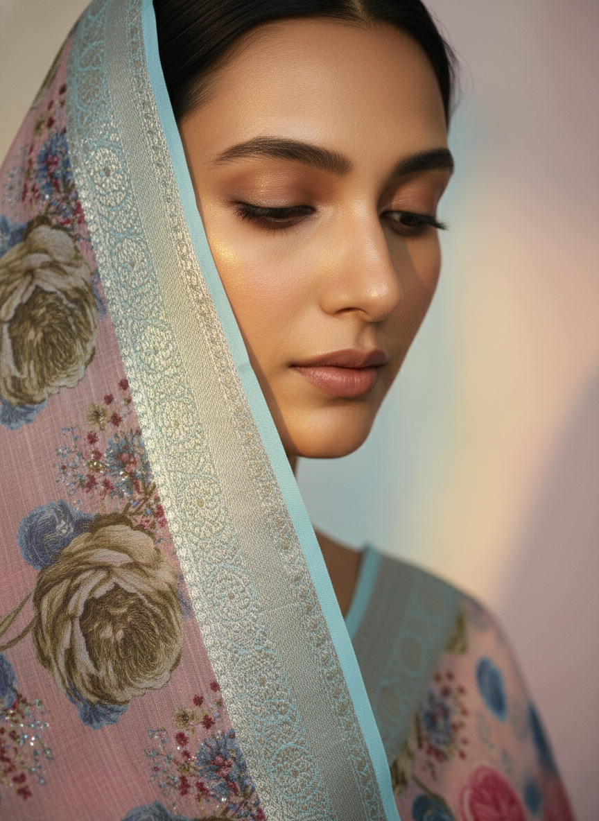 Musraise cotton digital printed banarasi border saree (art)