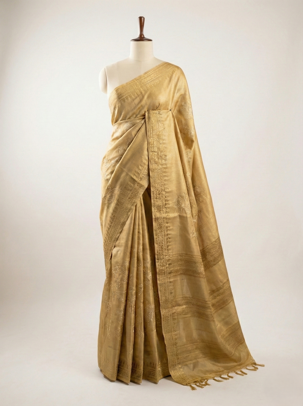 pure handloom tusser silk saree with beautiful applique patch work embroidery and zari resham pitta thread work coding embroidery