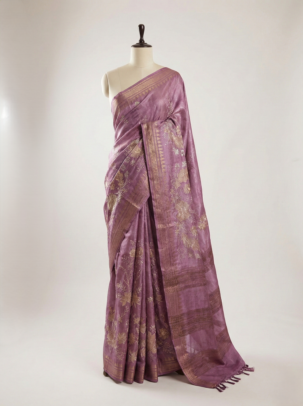 pure handloom tusser silk saree with beautiful applique and resham zari work floral embroidery pitta coding work embellished designer saree