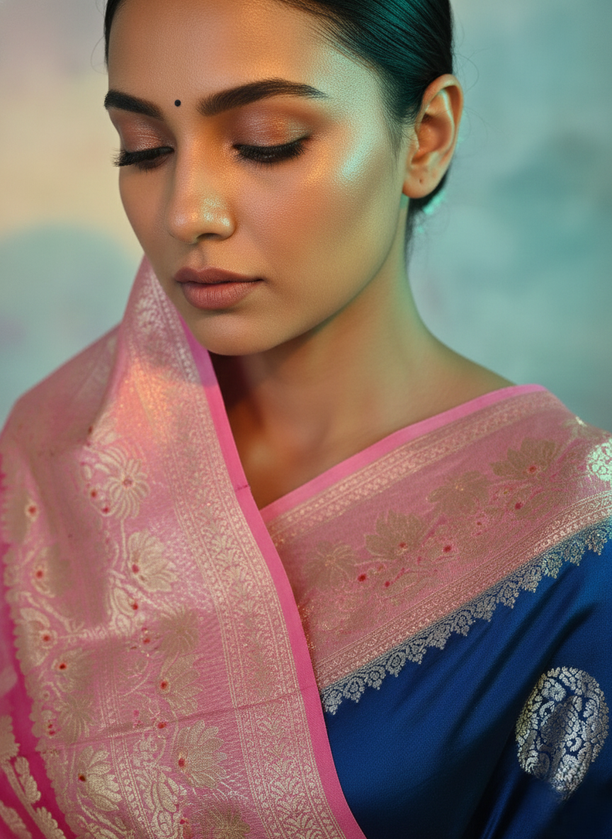 pure puna silk satin banarasi saree