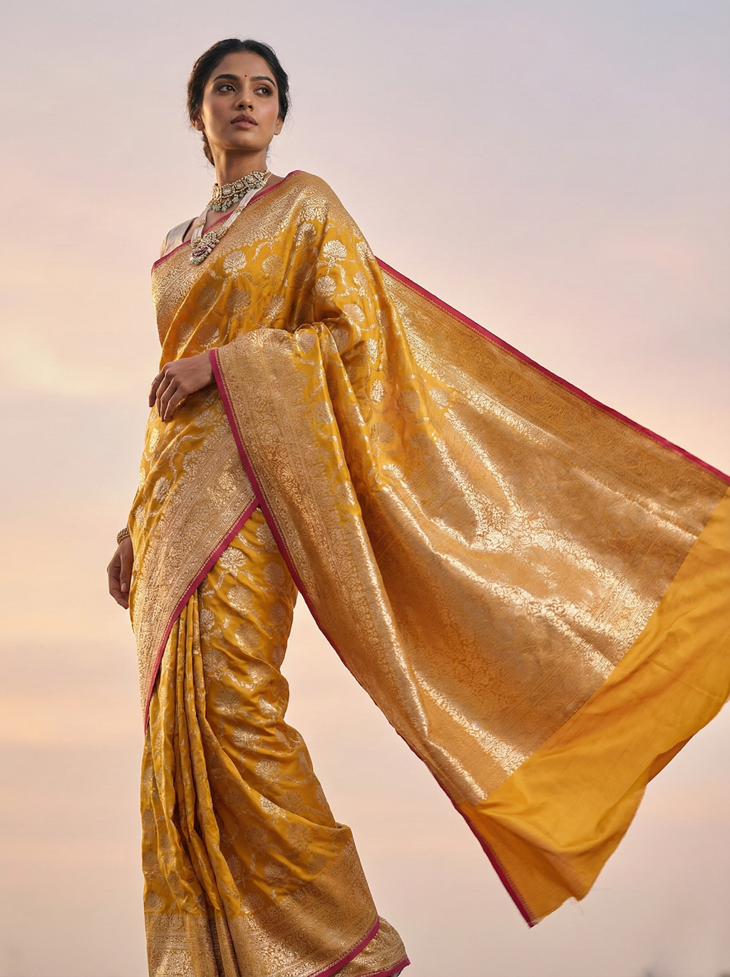Banarasi mashroo silk saree with banarasi zari border pallu