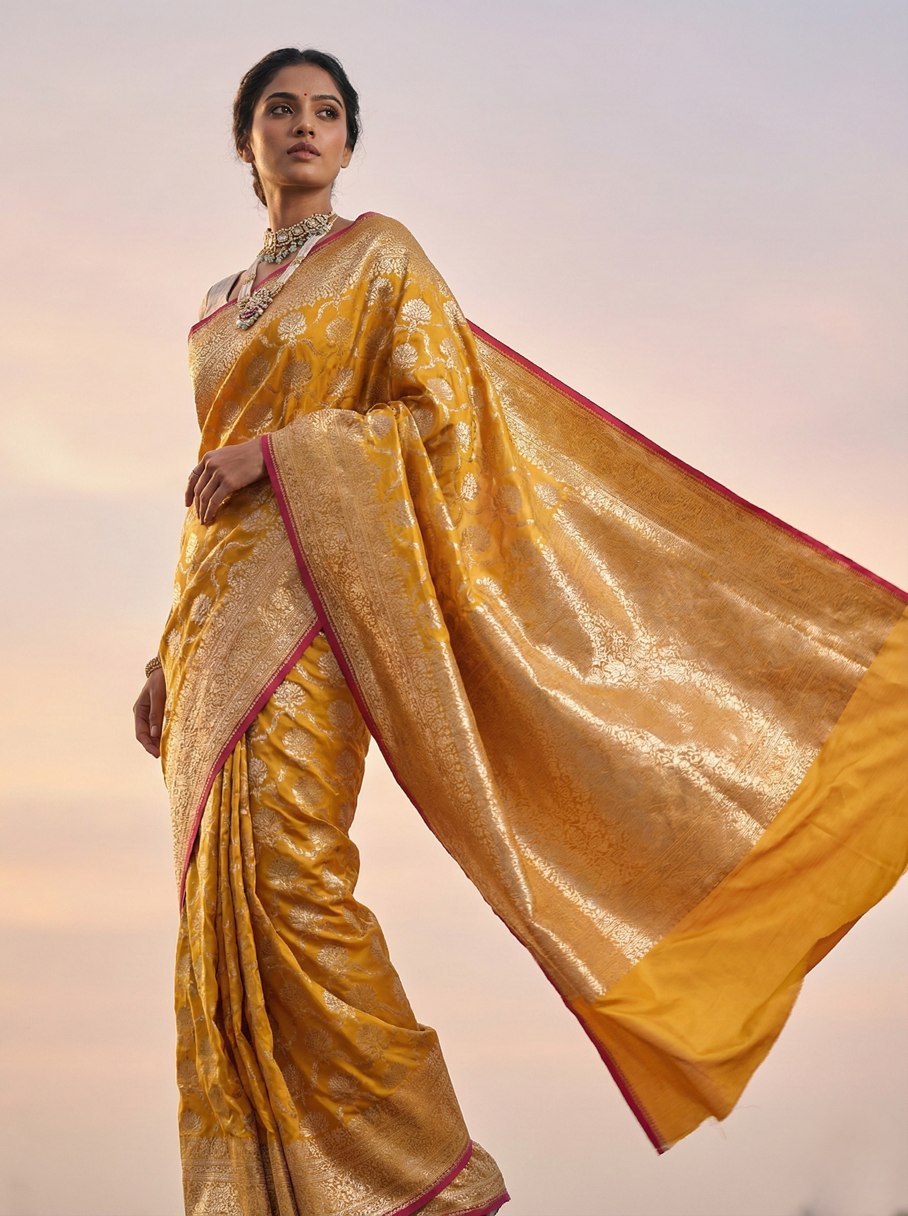 Banarasi mashroo silk saree with banarasi zari border pallu