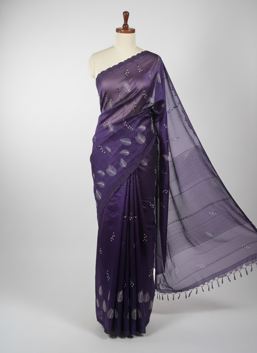 pure handloom kora silk saree with zari thread floral detailing pitta work embroidery along with resham cutwork pypin border saree