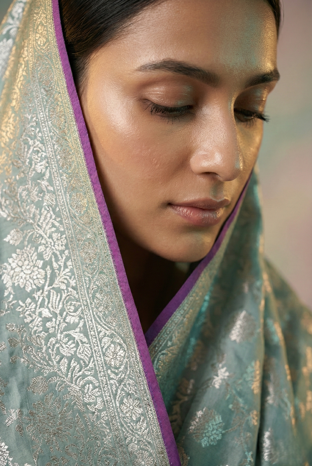 Banarasi mashroo silk saree with banarasi zari border pallu