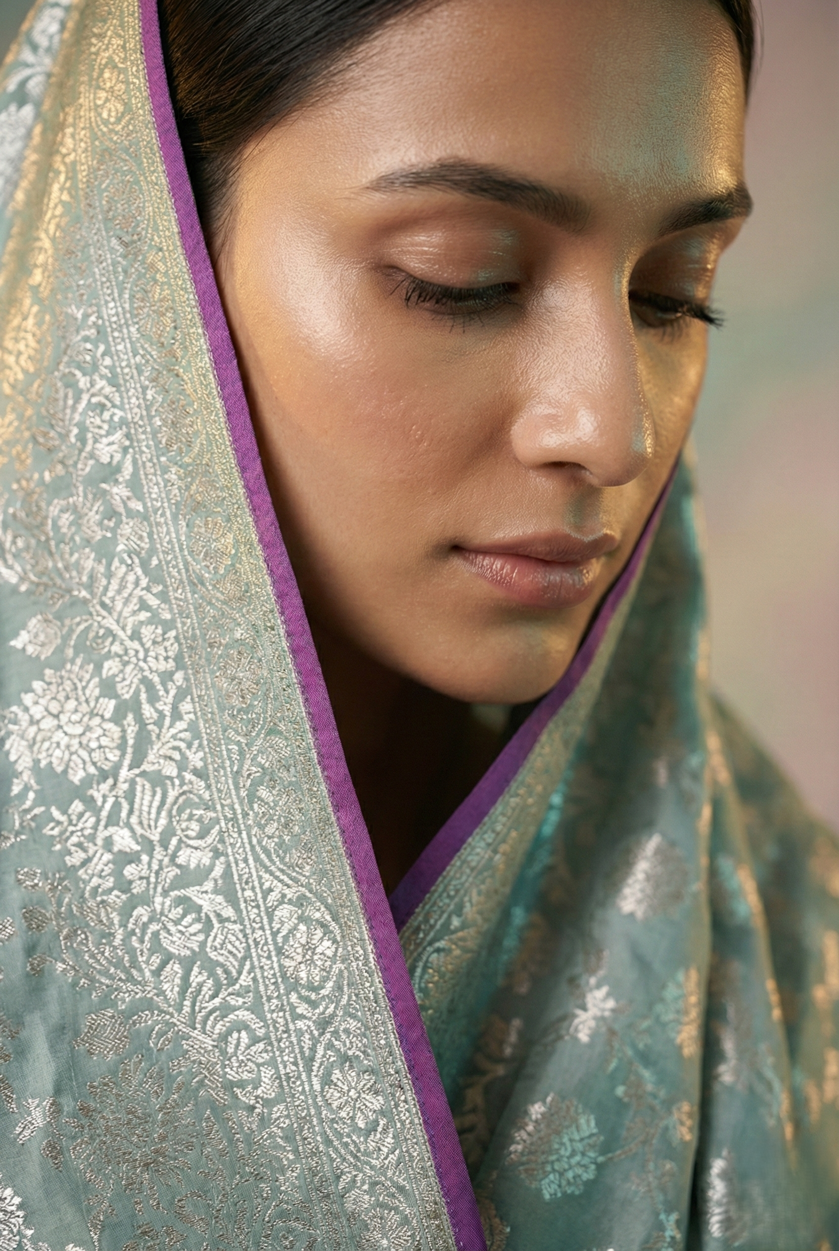 Banarasi mashroo silk saree with banarasi zari border pallu