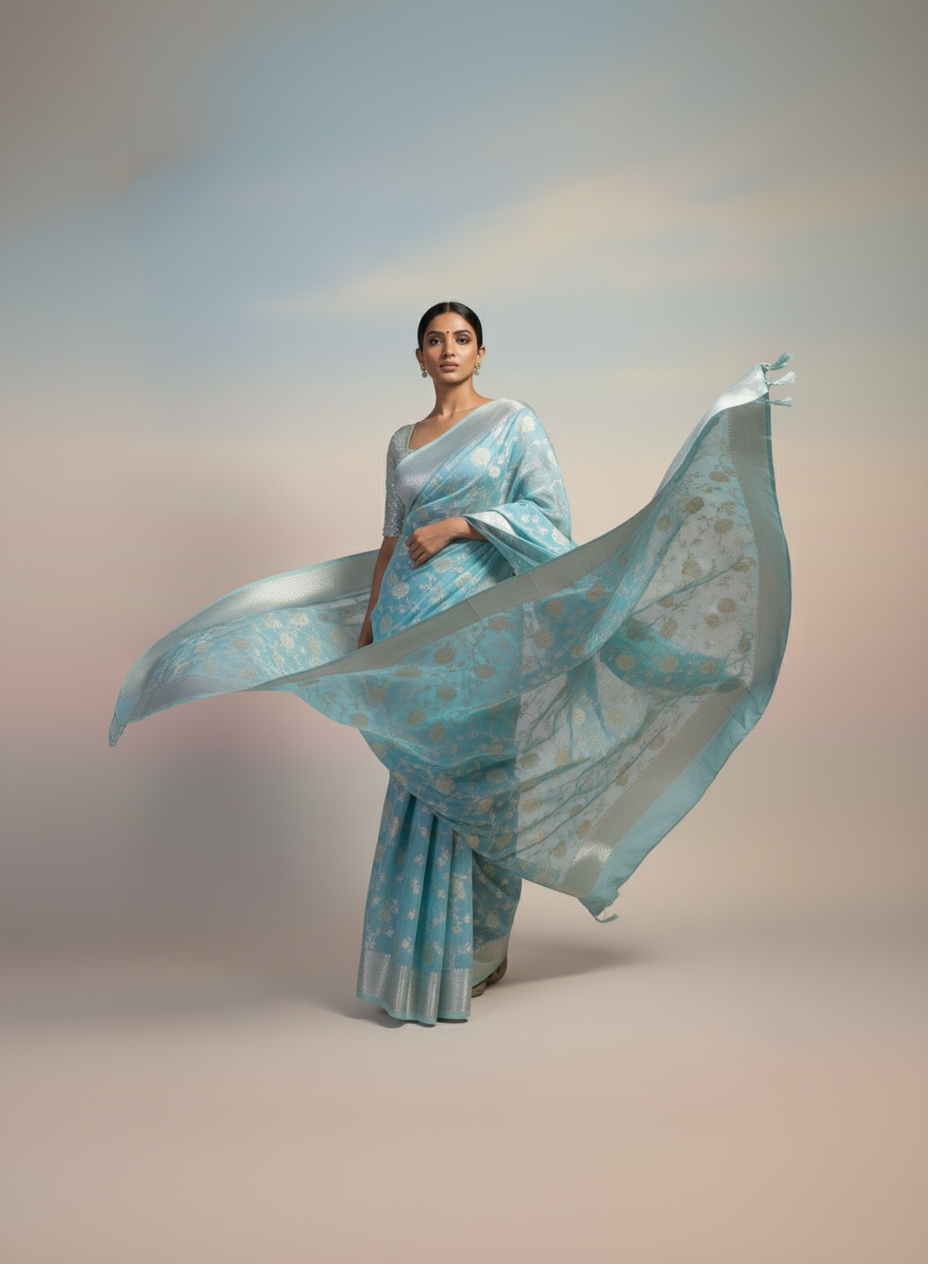 Musraise cotton digital printed banarasi border saree (art)