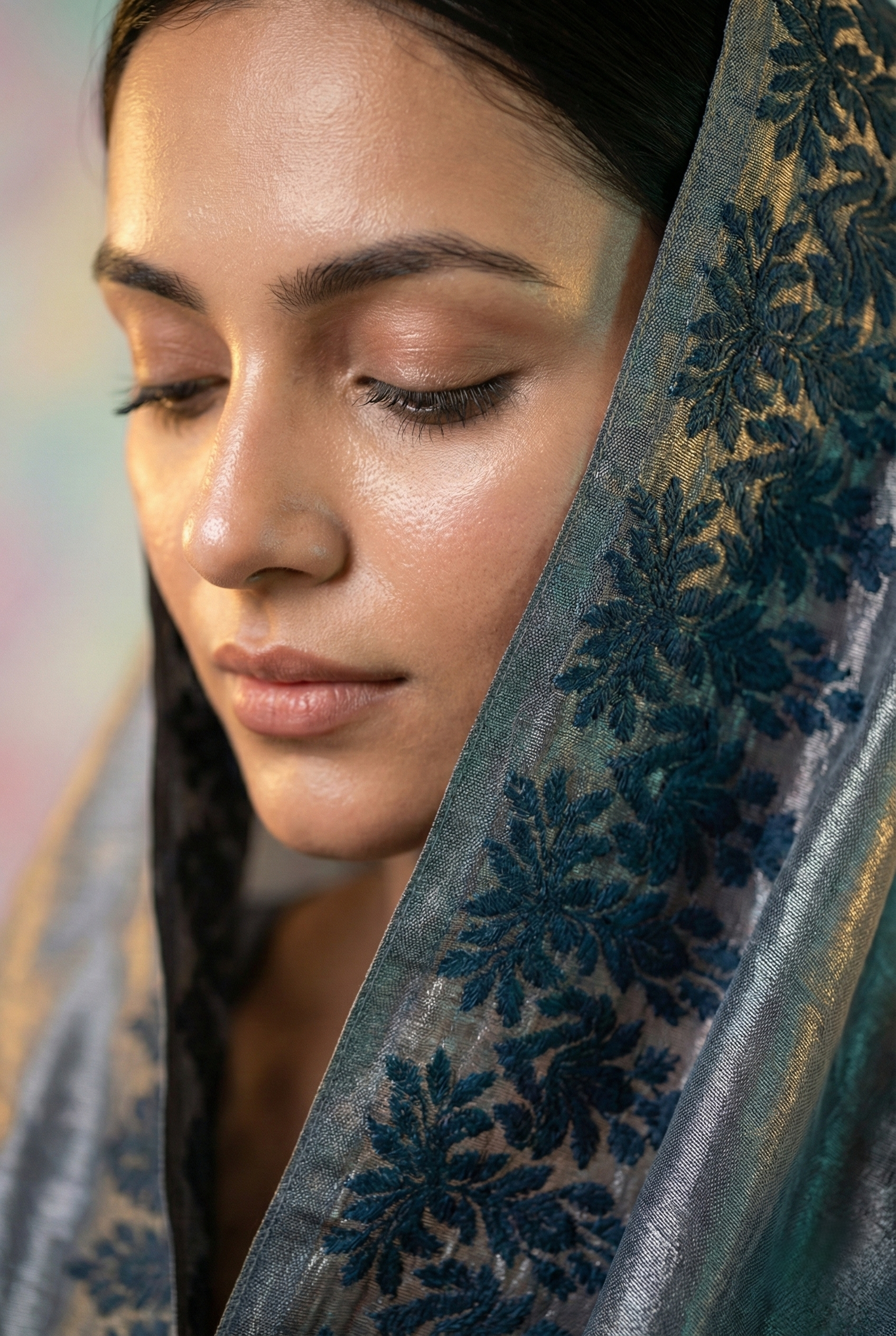 Pure tissue chiniya bodar handcrafted applique embroidery work saree