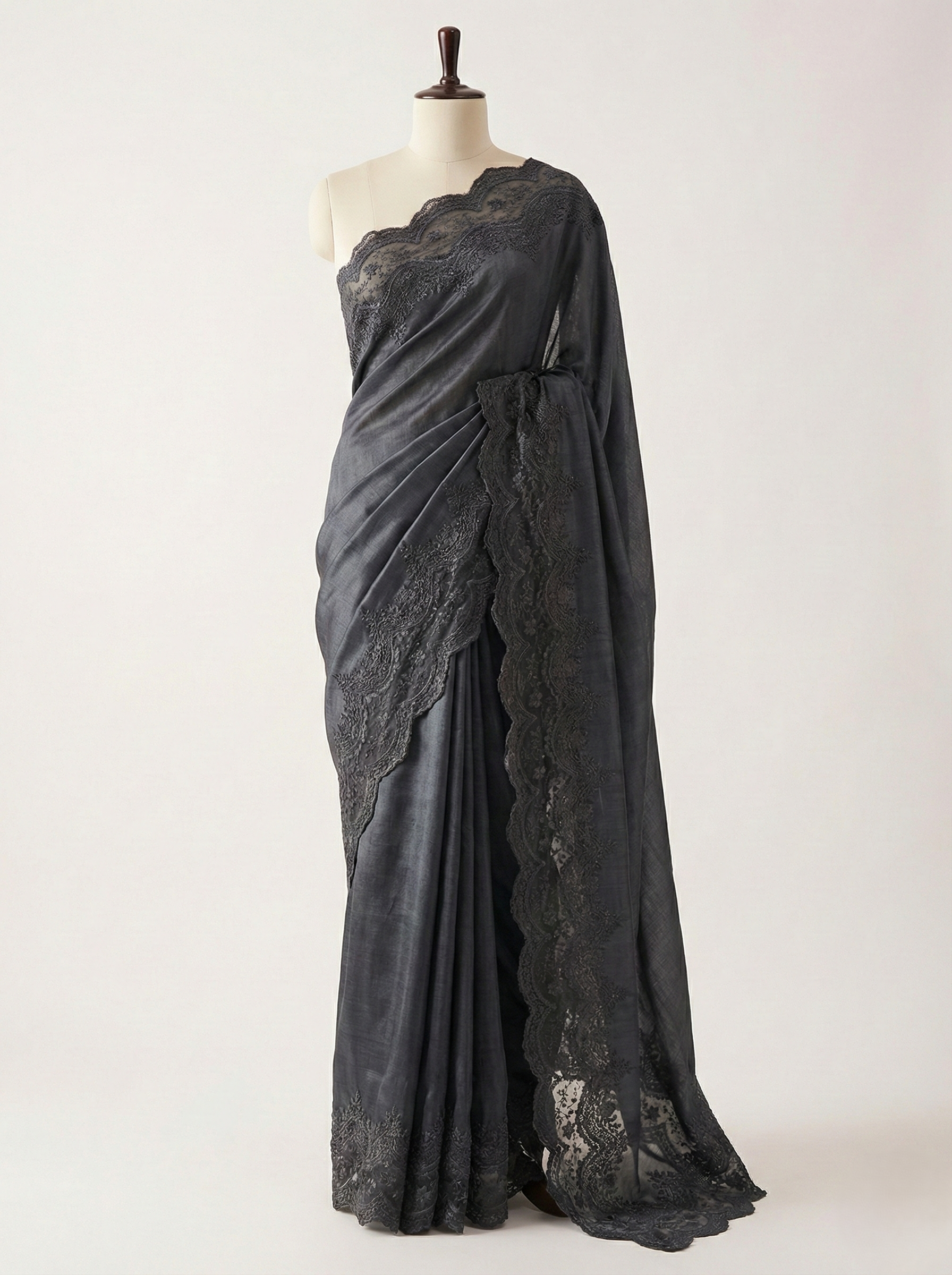 pure handloom tusser organza along with handcrafted applique work saree with beautiful wave cutwork design and resham jaal embroidered border saree