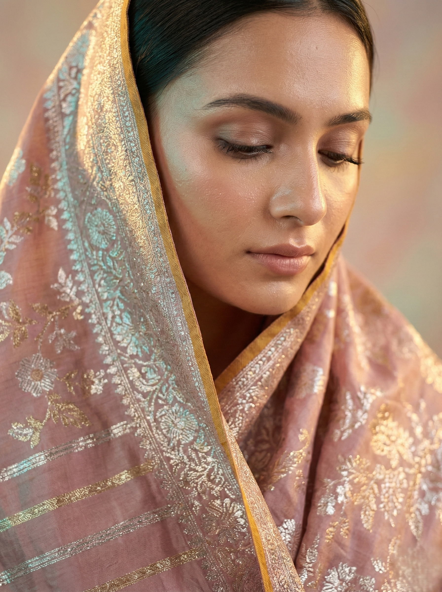 Banarasi mashroo silk saree with banarasi zari border pallu