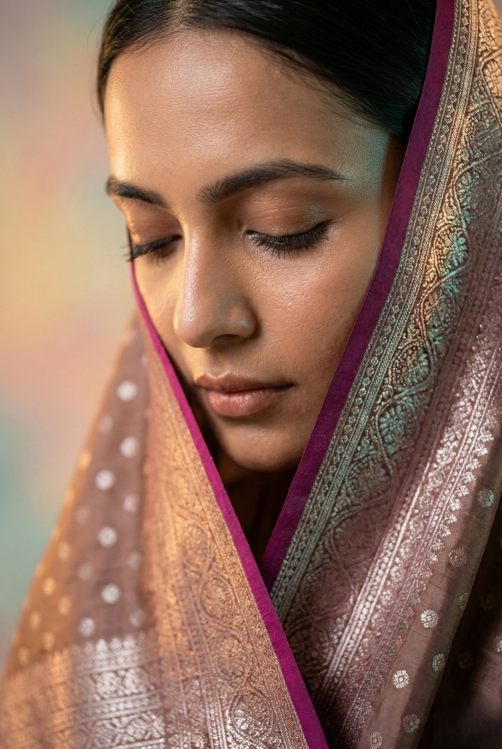 Banarasi satan zari pallu border with intricate jaal work floral weaving with contrast pypin border