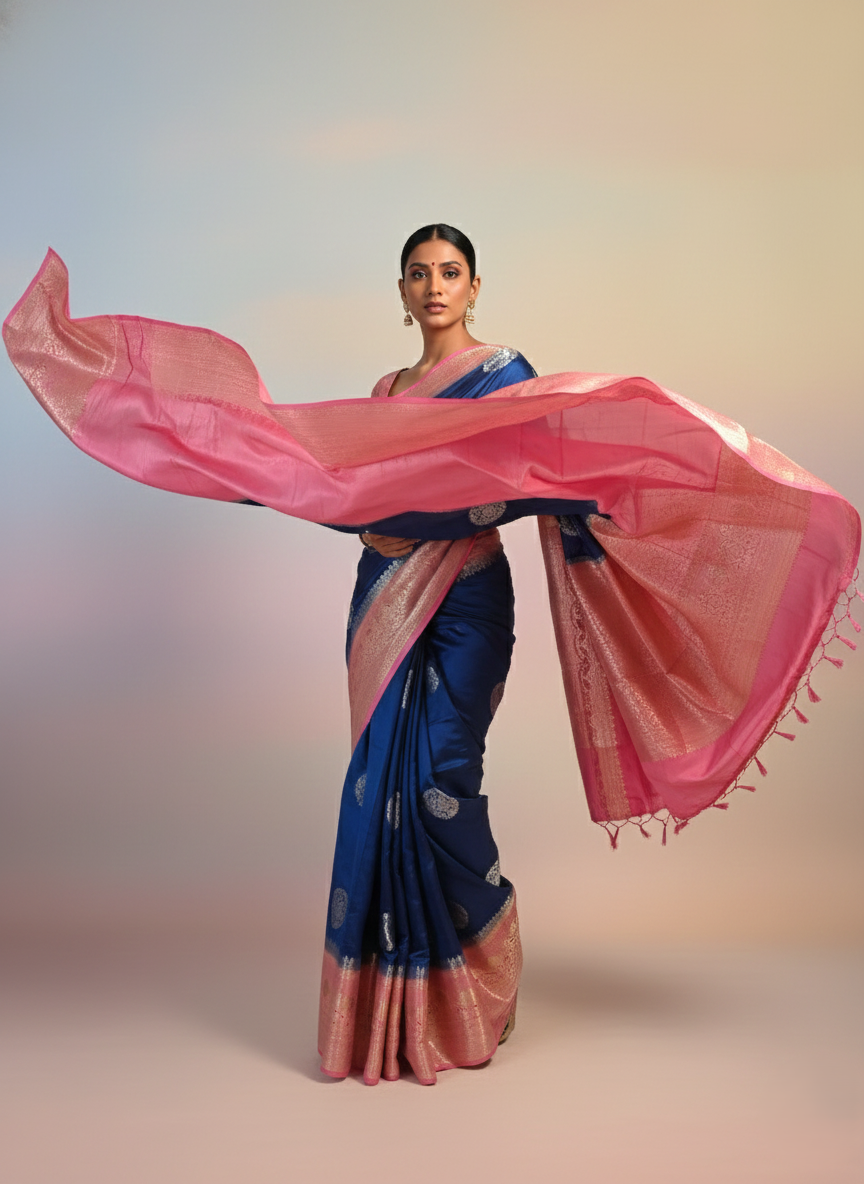 pure puna silk satin banarasi saree