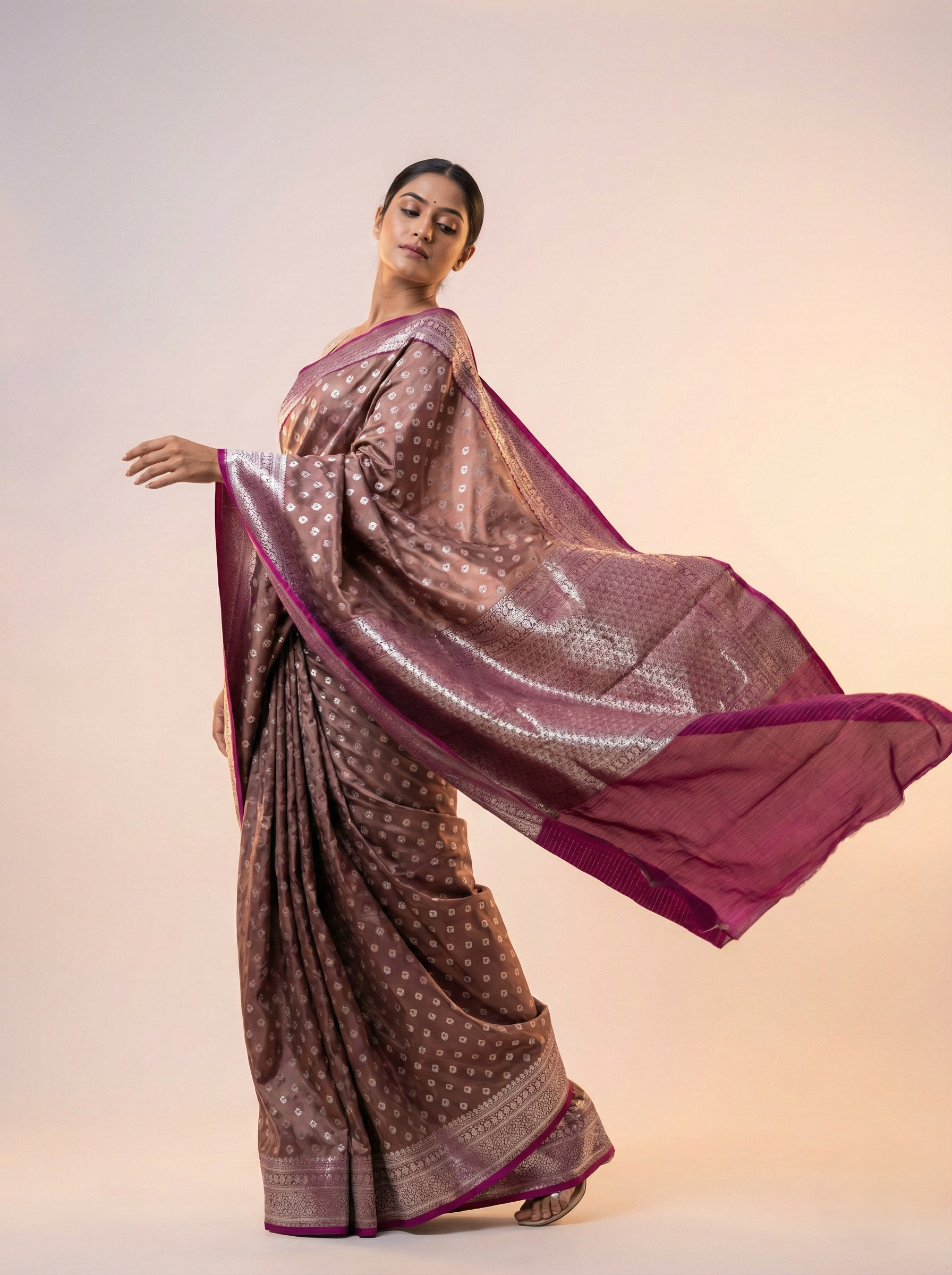 Banarasi satan zari pallu border with intricate jaal work floral weaving with contrast pypin border