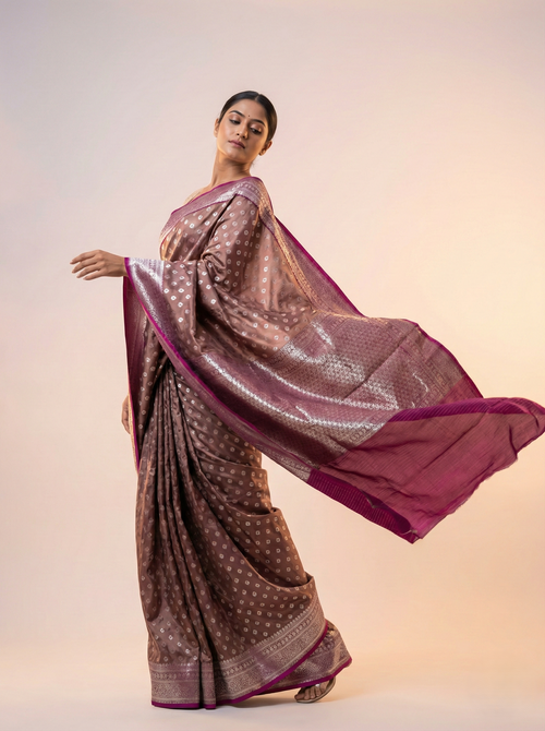Banarasi satan zari pallu border with intricate jaal work floral weaving with contrast pypin border