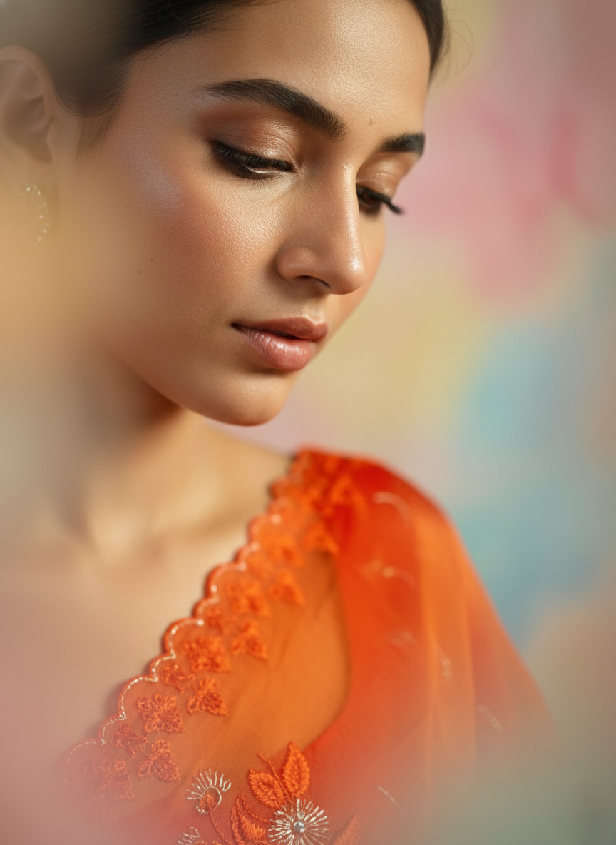 organza saree having with beautiful resham and zari thread coding pitta work embroidery with beautiful resham embroidered scalloped border allover the saree