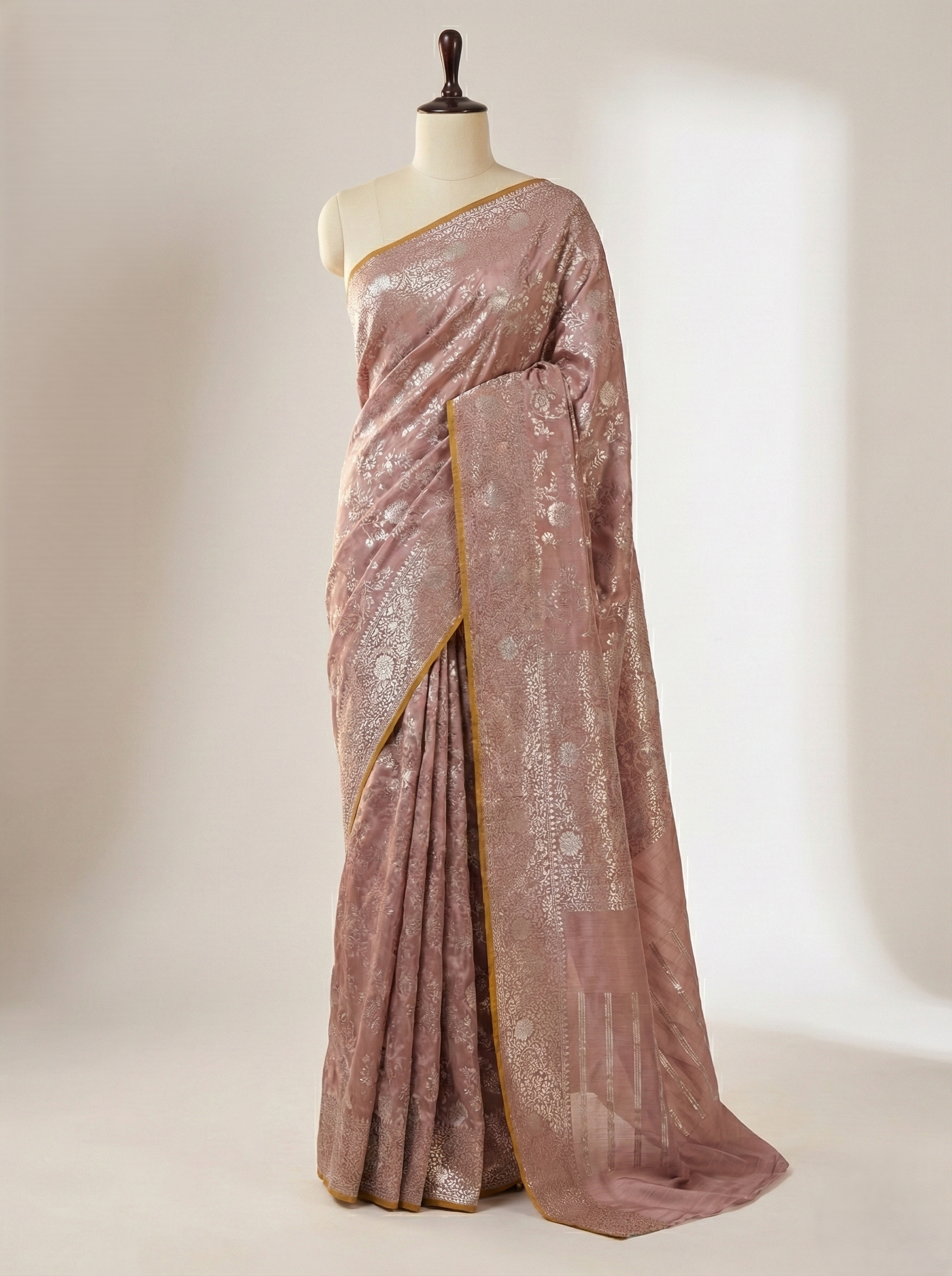 Banarasi mashroo silk saree with banarasi zari border pallu