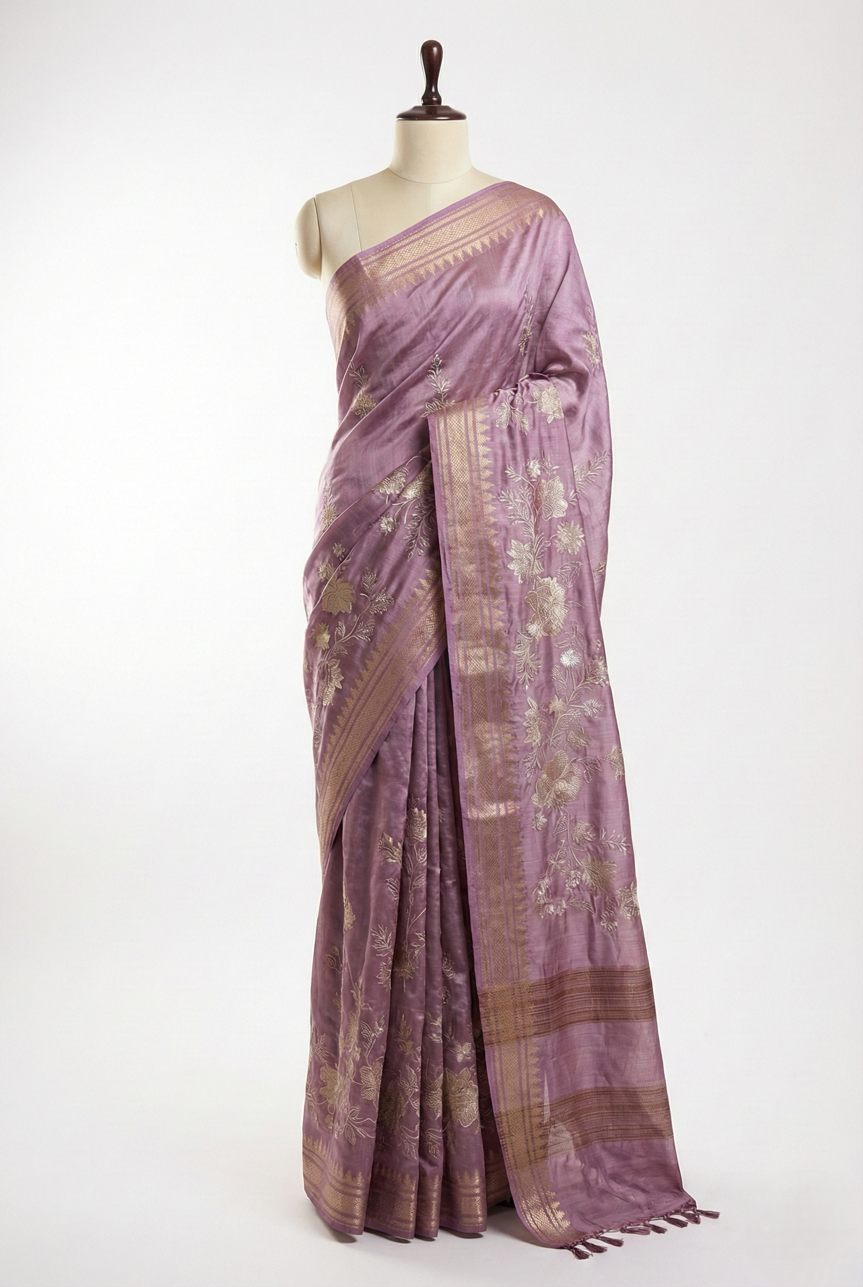 pure handloom tusser silk saree with coding zari pitta work embroidery along with banarasi border