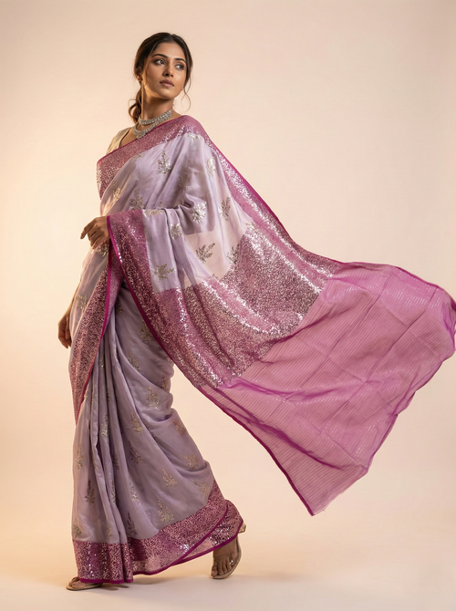 Banarasi mashroo silk saree with banarasi zari border pallu