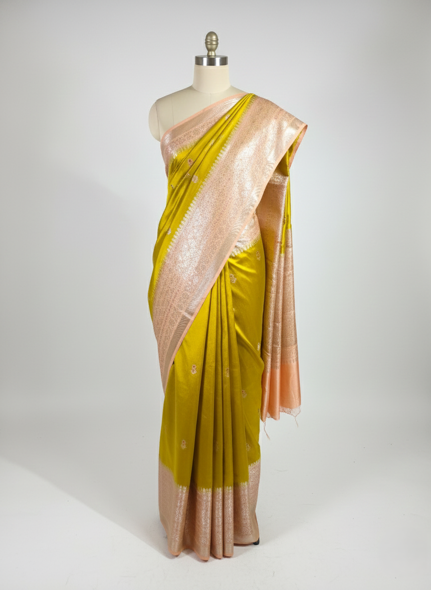 Satin puna silk pure banarasi border saree
