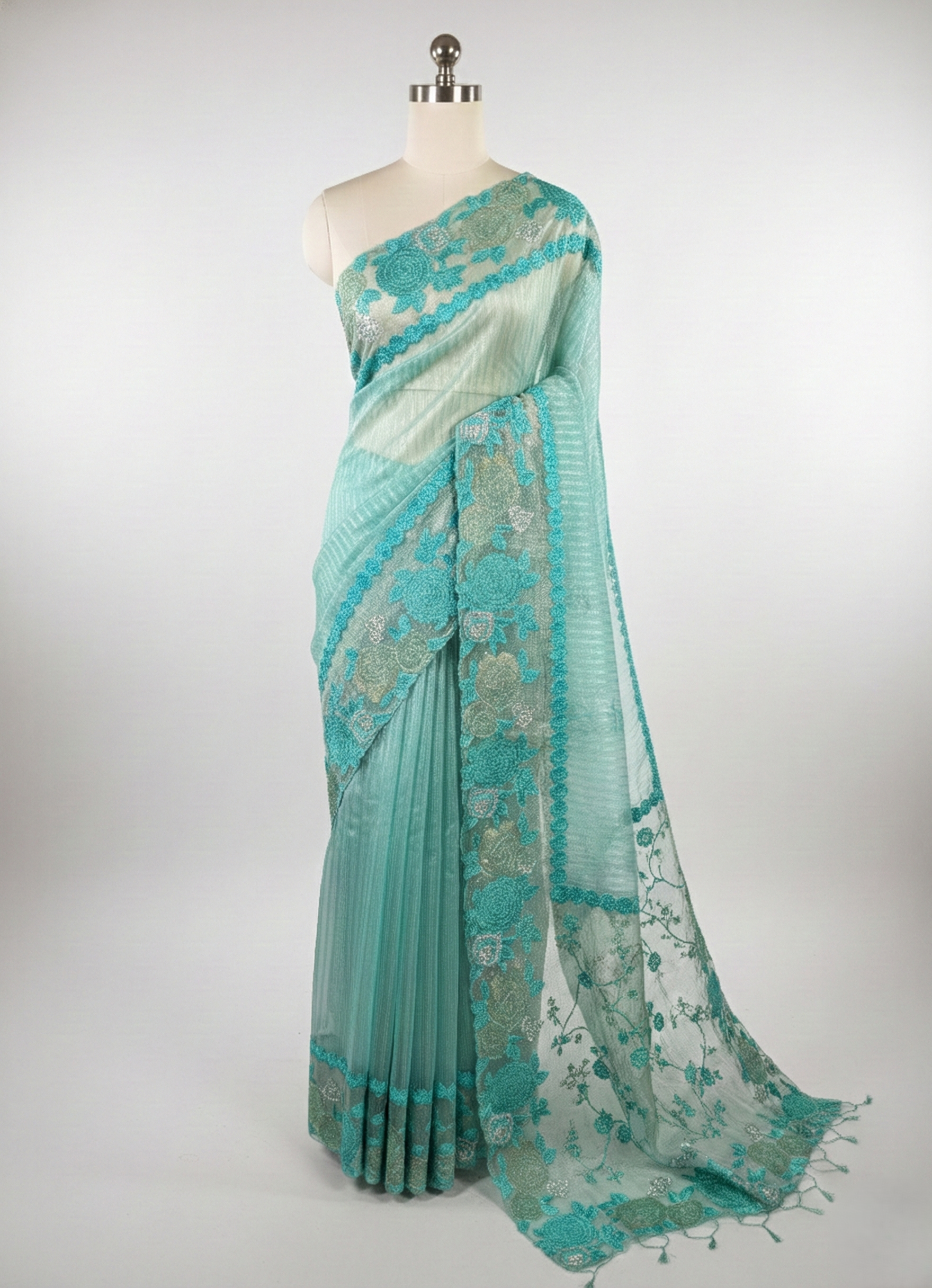 Pure handloom tissue zari striped designer cut pit pattern saree with beautiful resham embroidery jaal work nd pypin resham cutwork border